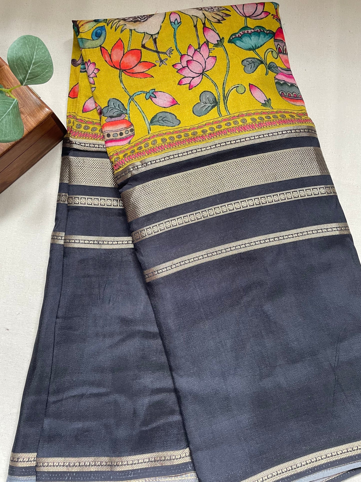 Yellow 02 Printed Viscose Crepe Saree