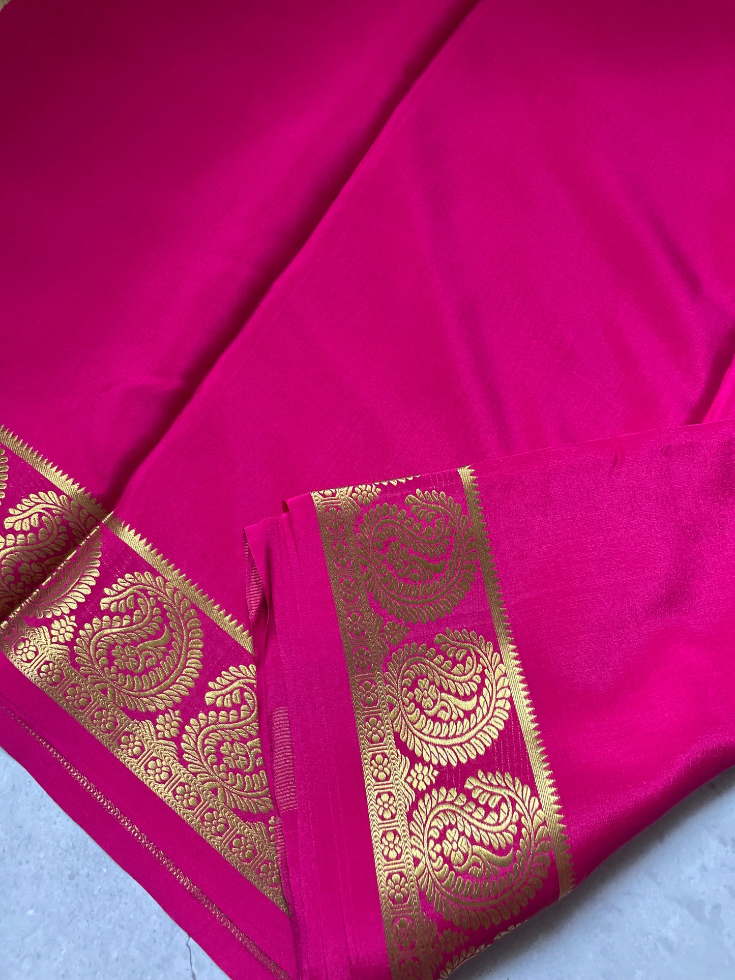 Pink Big Mango Pure Mysore Crepe Silk Saree