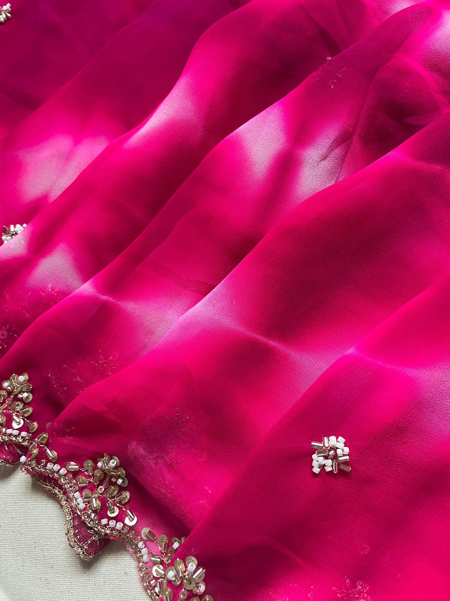 Pink Handwork Lehriya Georgette Saree