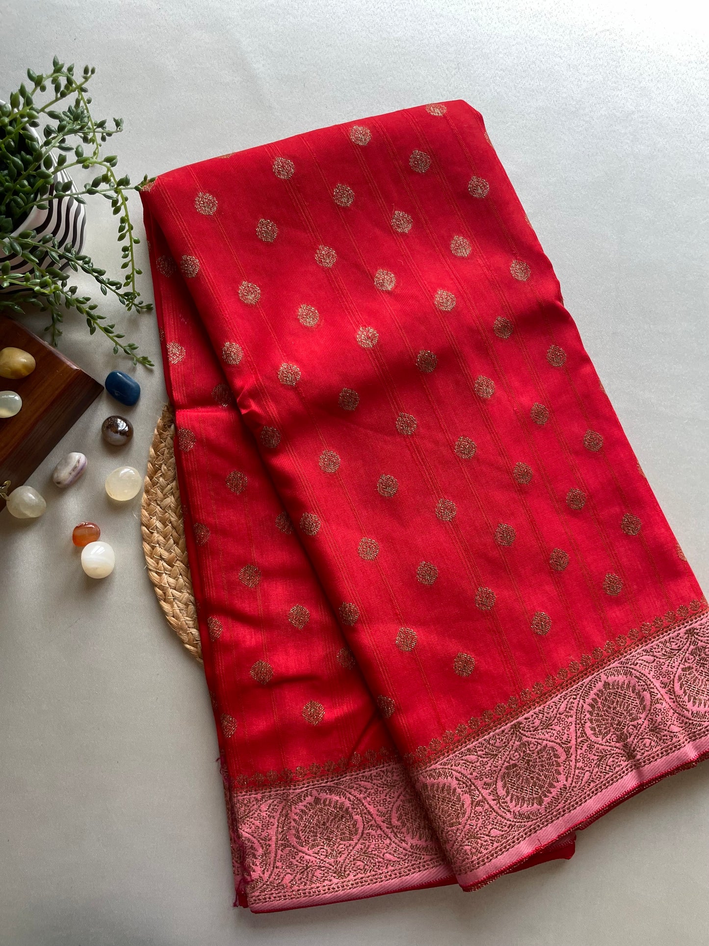 Red n Pink Banarasi Tussar Saree