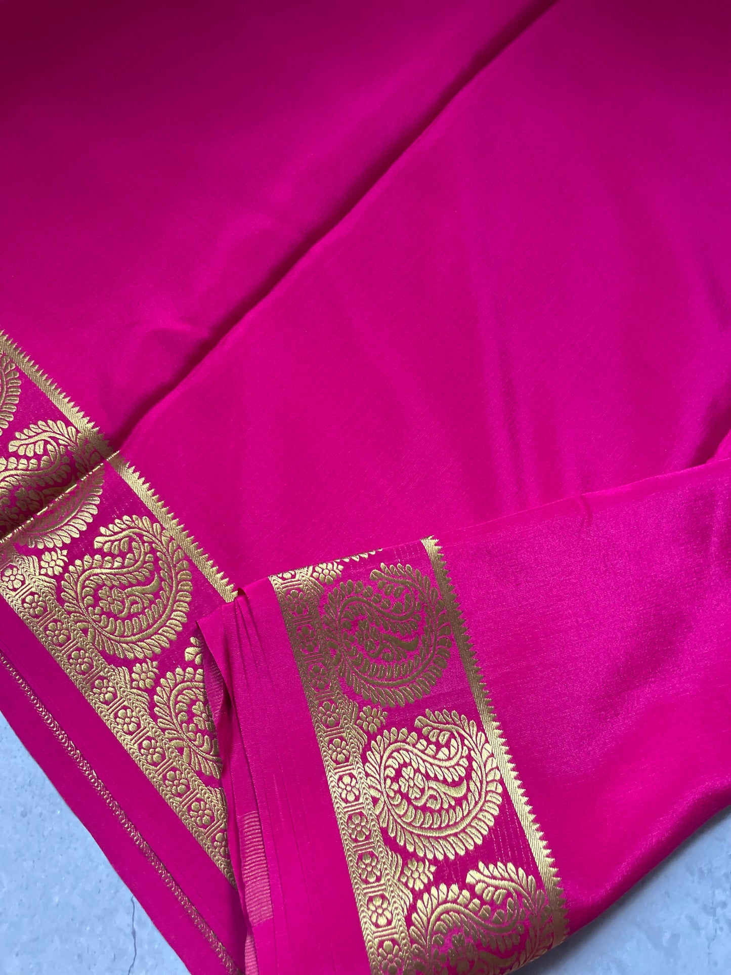 Pink Big Mango Pure Mysore Crepe Silk Saree