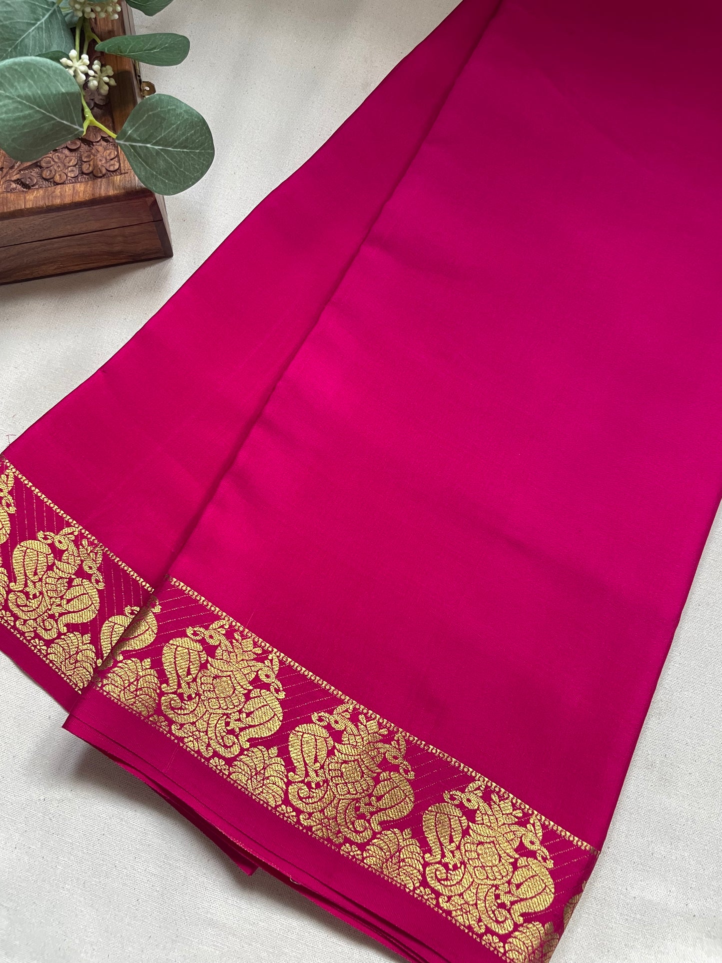 Pink GandaBerunda Pure Mysore Crepe Silk Saree