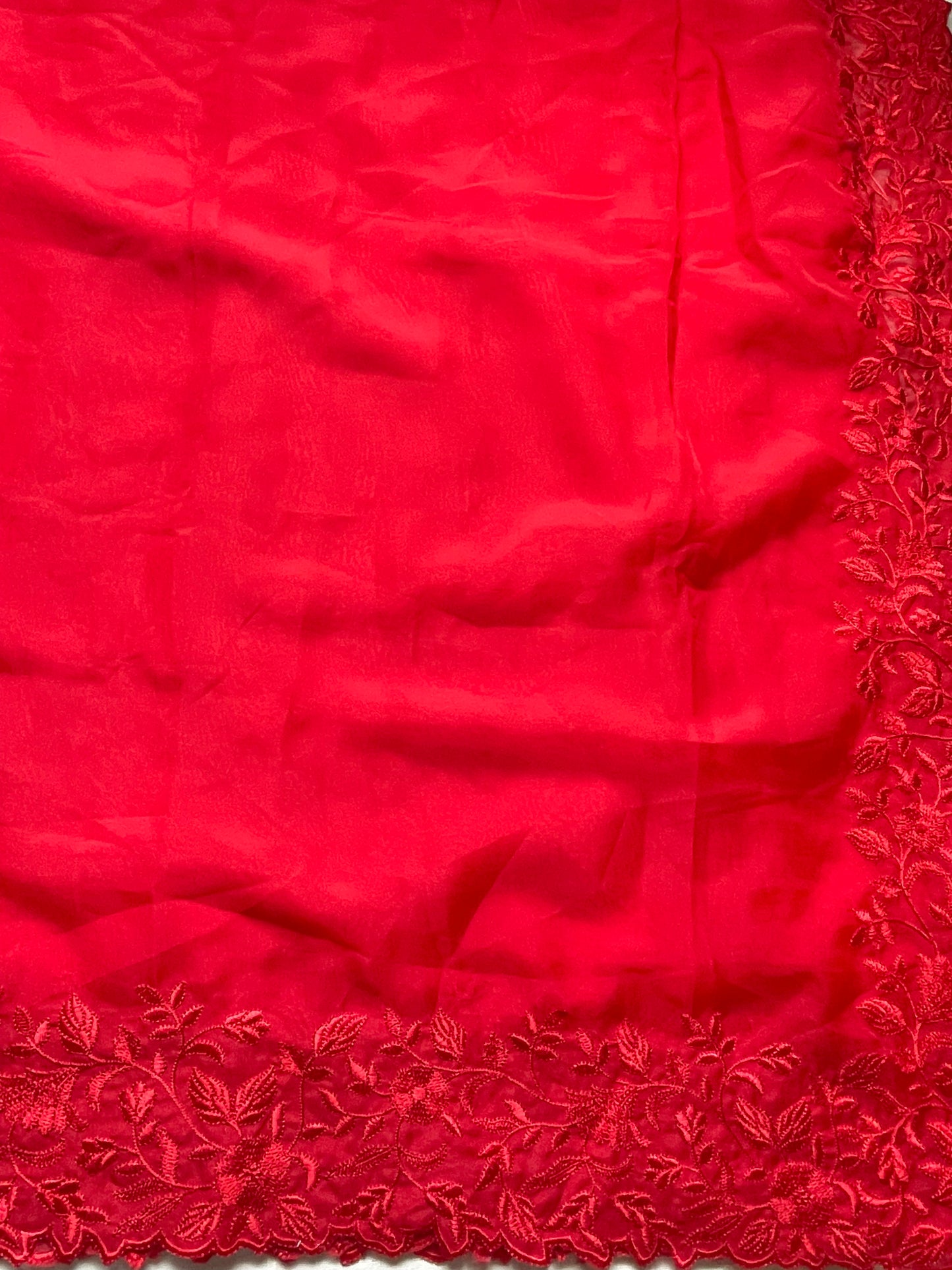 Red Cutwork Organza Saree