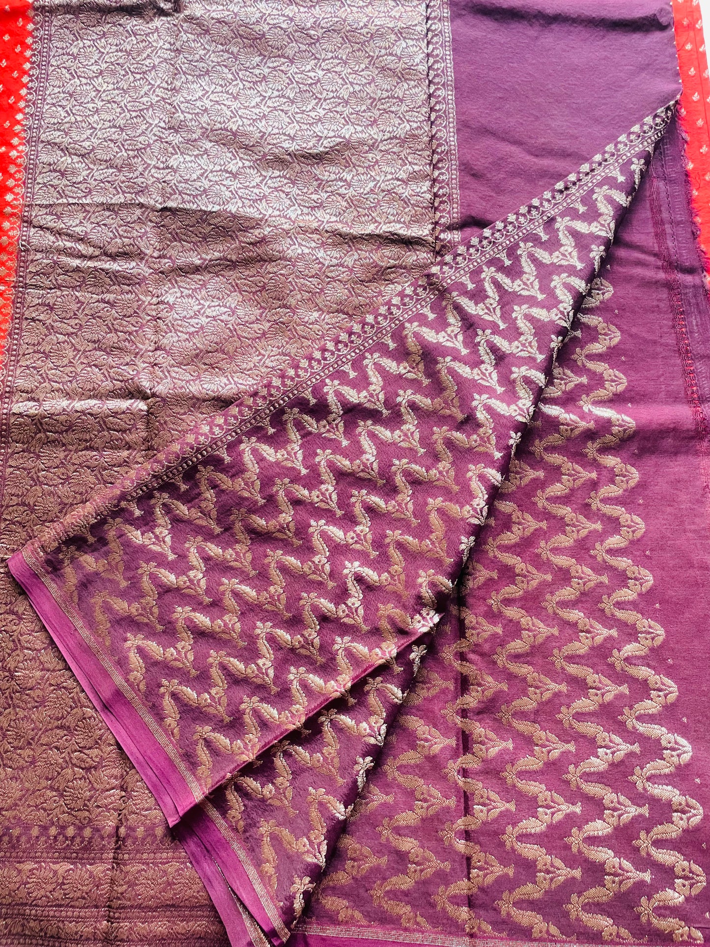 Orange n Brown Banarasi Pure Crepe Georgette Saree