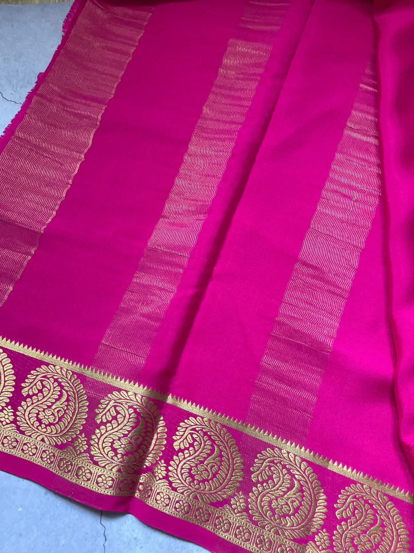 Pink Big Mango Pure Mysore Crepe Silk Saree