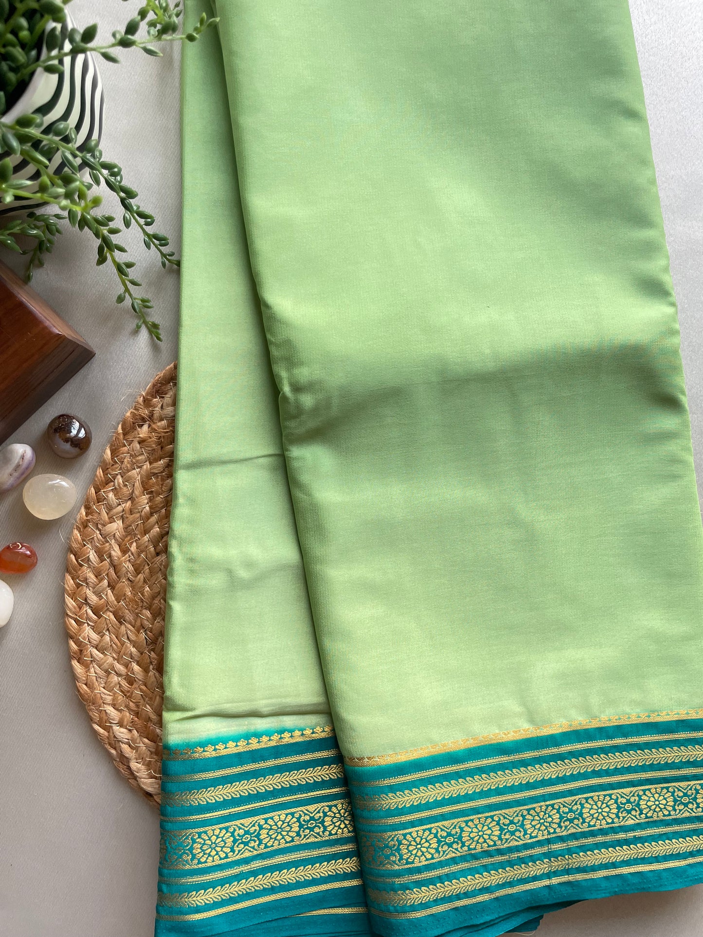 Pista Green Semi Mysore Silk Saree