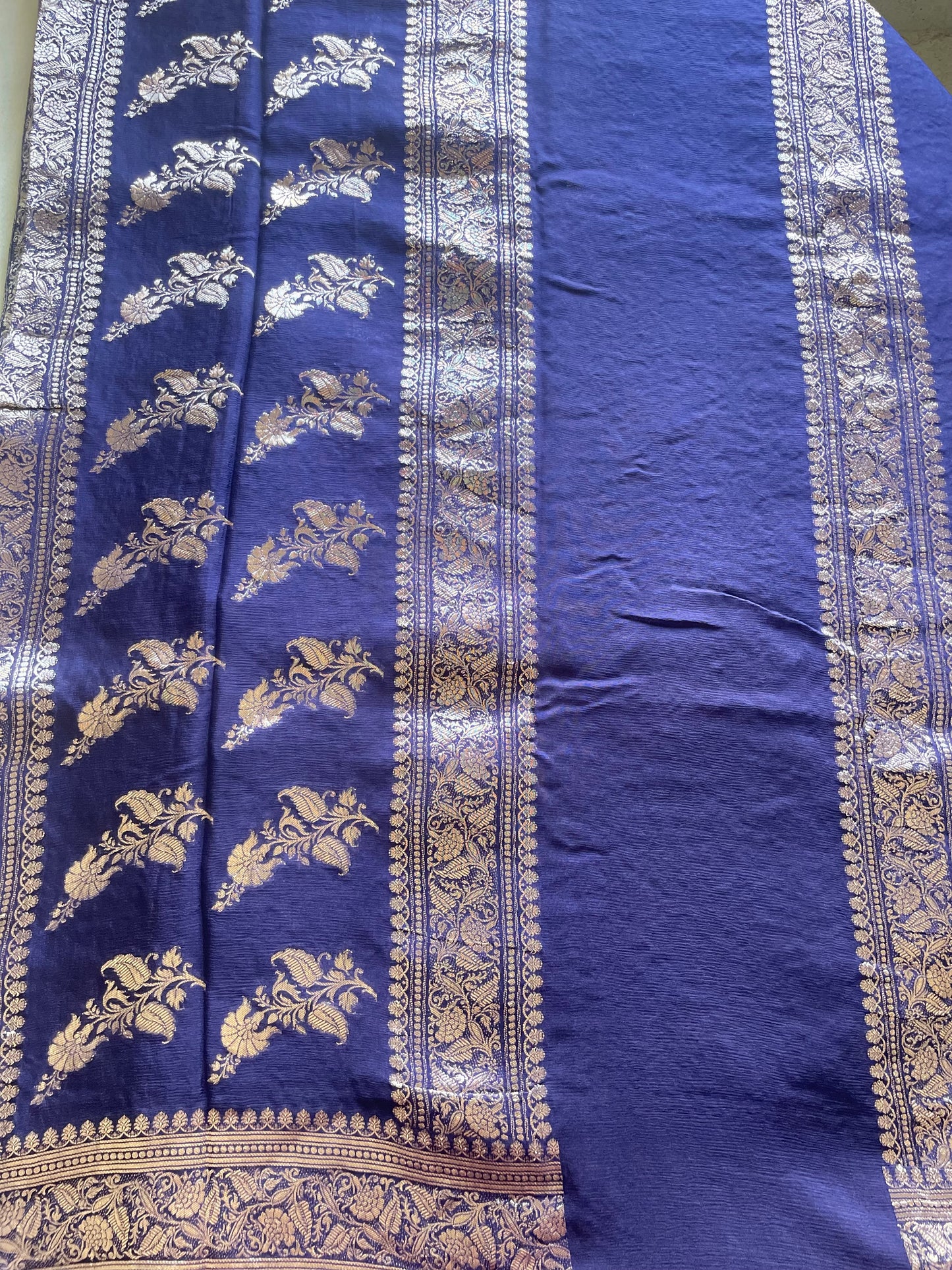 Navy Blue Banarai Pure Crepe Silk Saree
