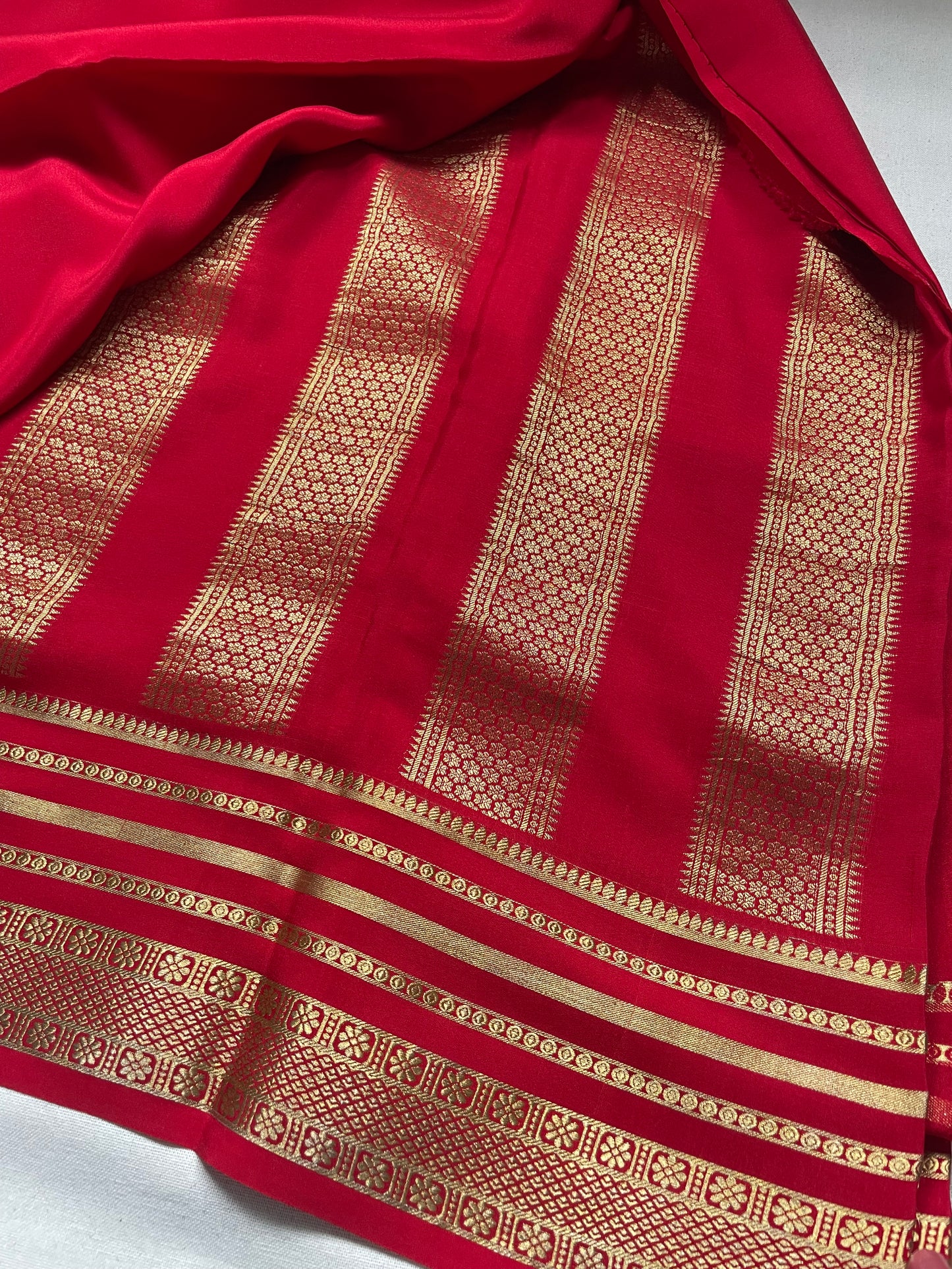 Red Rich Pallu Pure Mysore Crepe Silk Saree