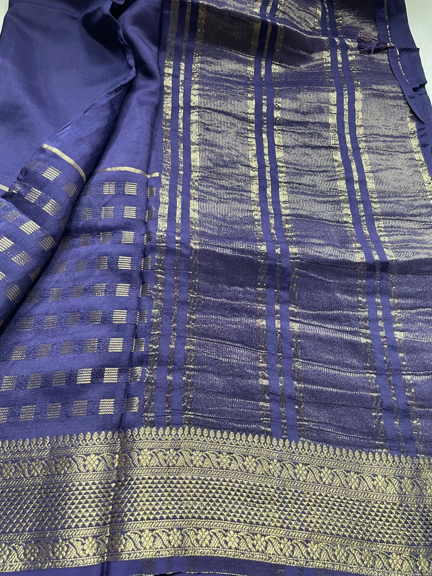 Navy Blue Lines Viscose Crepe Saree