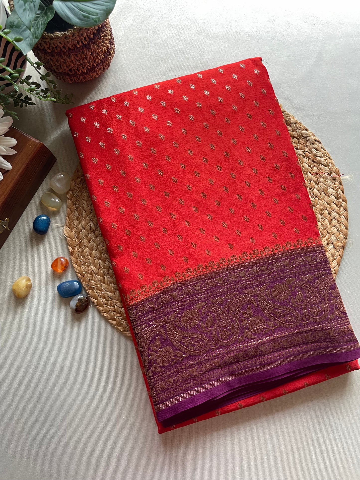 Orange n Brown 02 Banarasi Pure Crepe Georgette Saree
