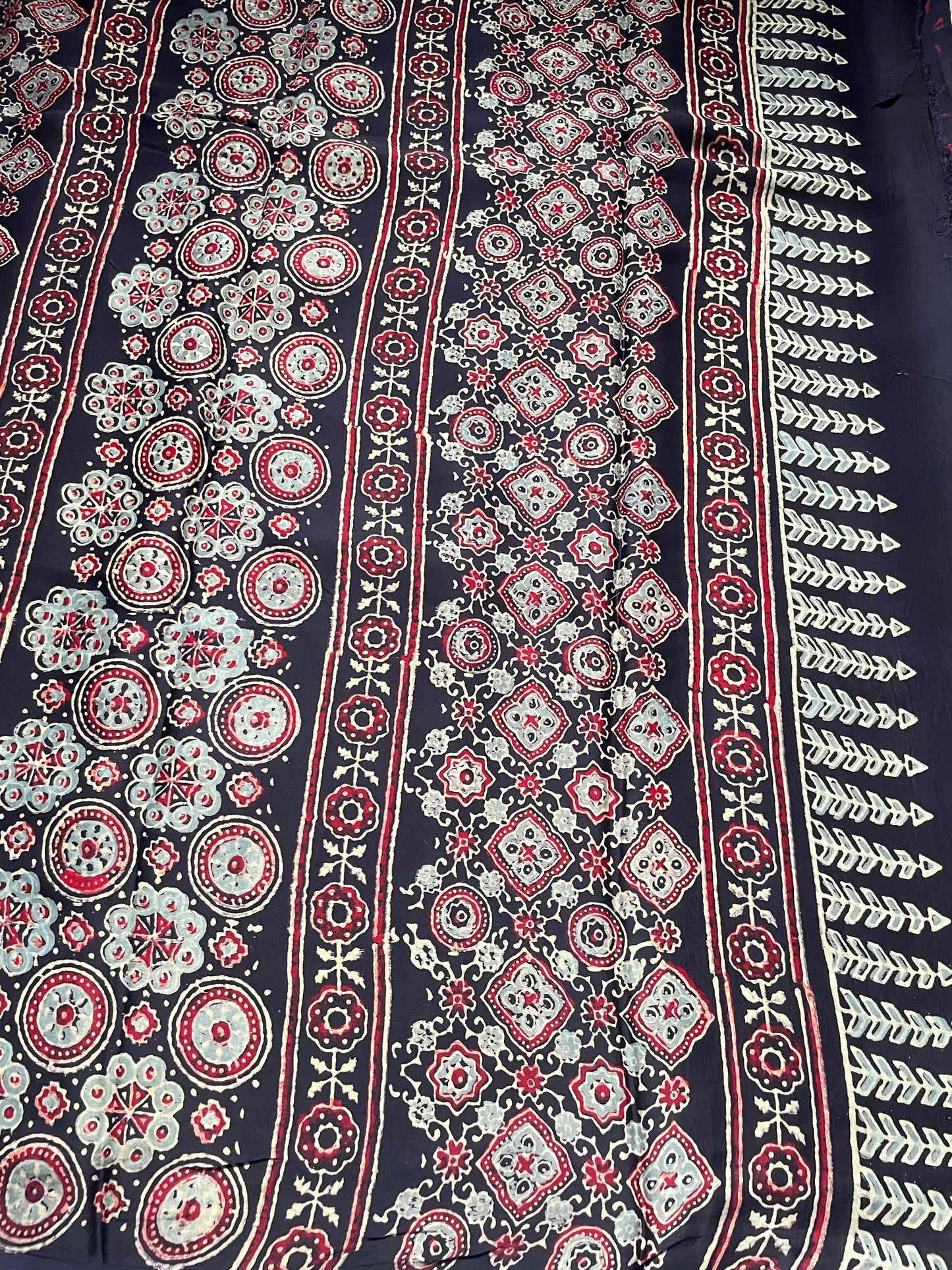 Navy Ajrakh Blockprint Modal Silk Saree