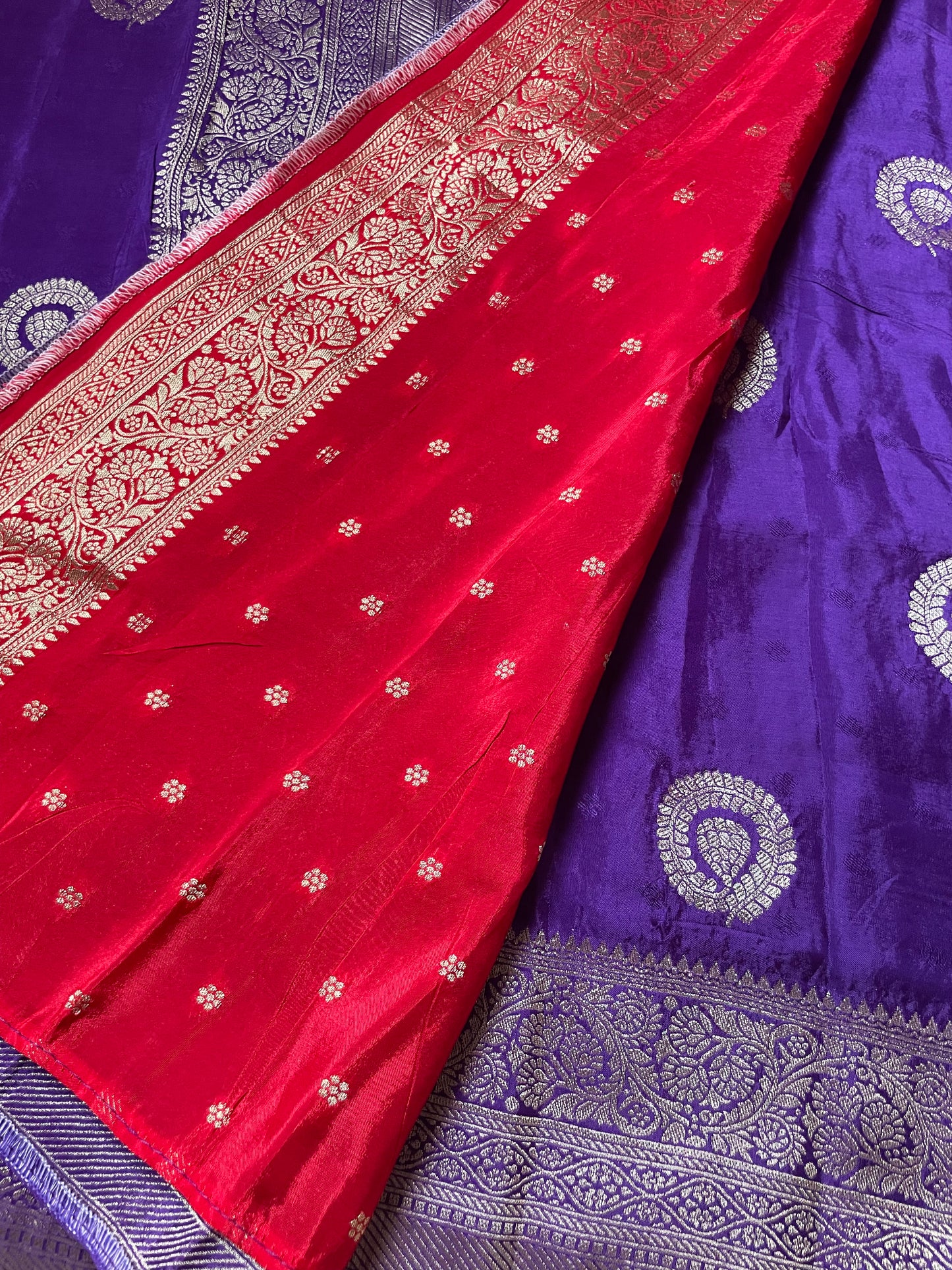Purple N Red Satin Crepe(02) Silk Saree