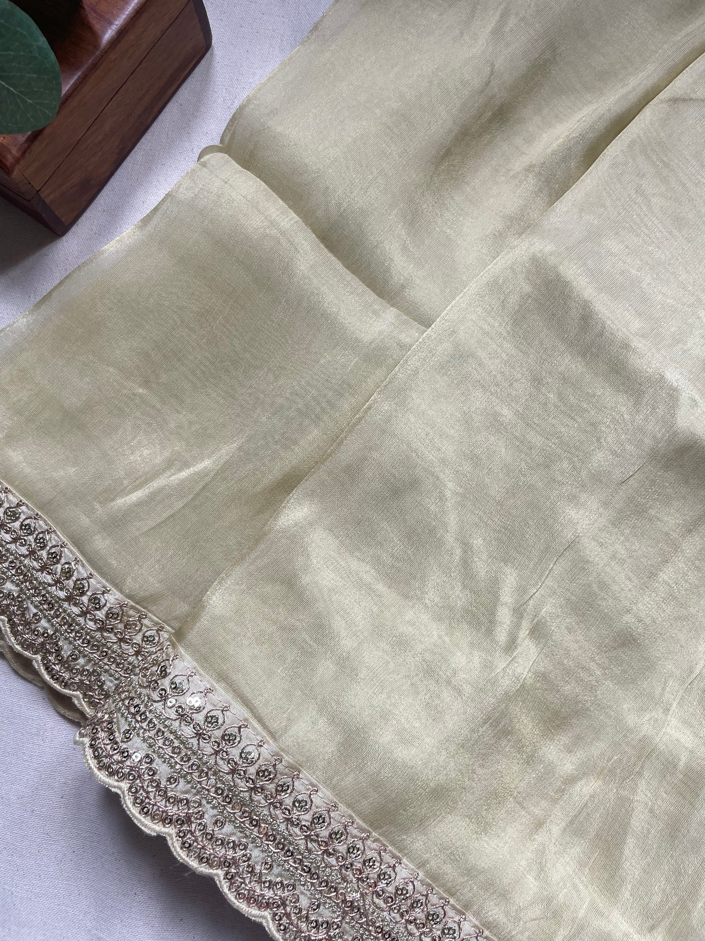 Off White border Lace Tissue Saree