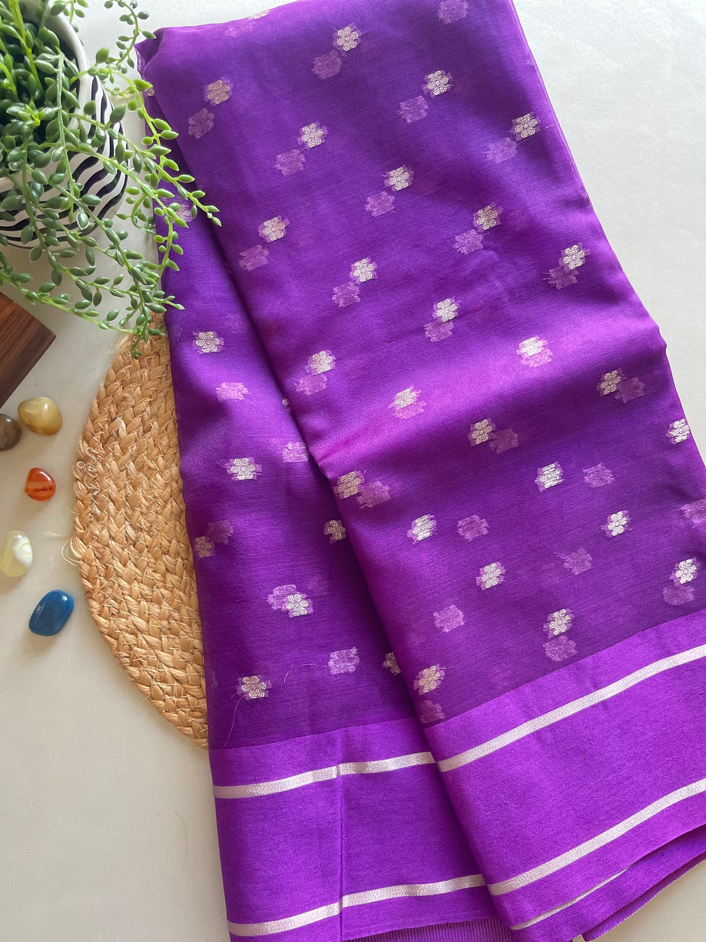 Purple Satin Border Semi Organza Saree