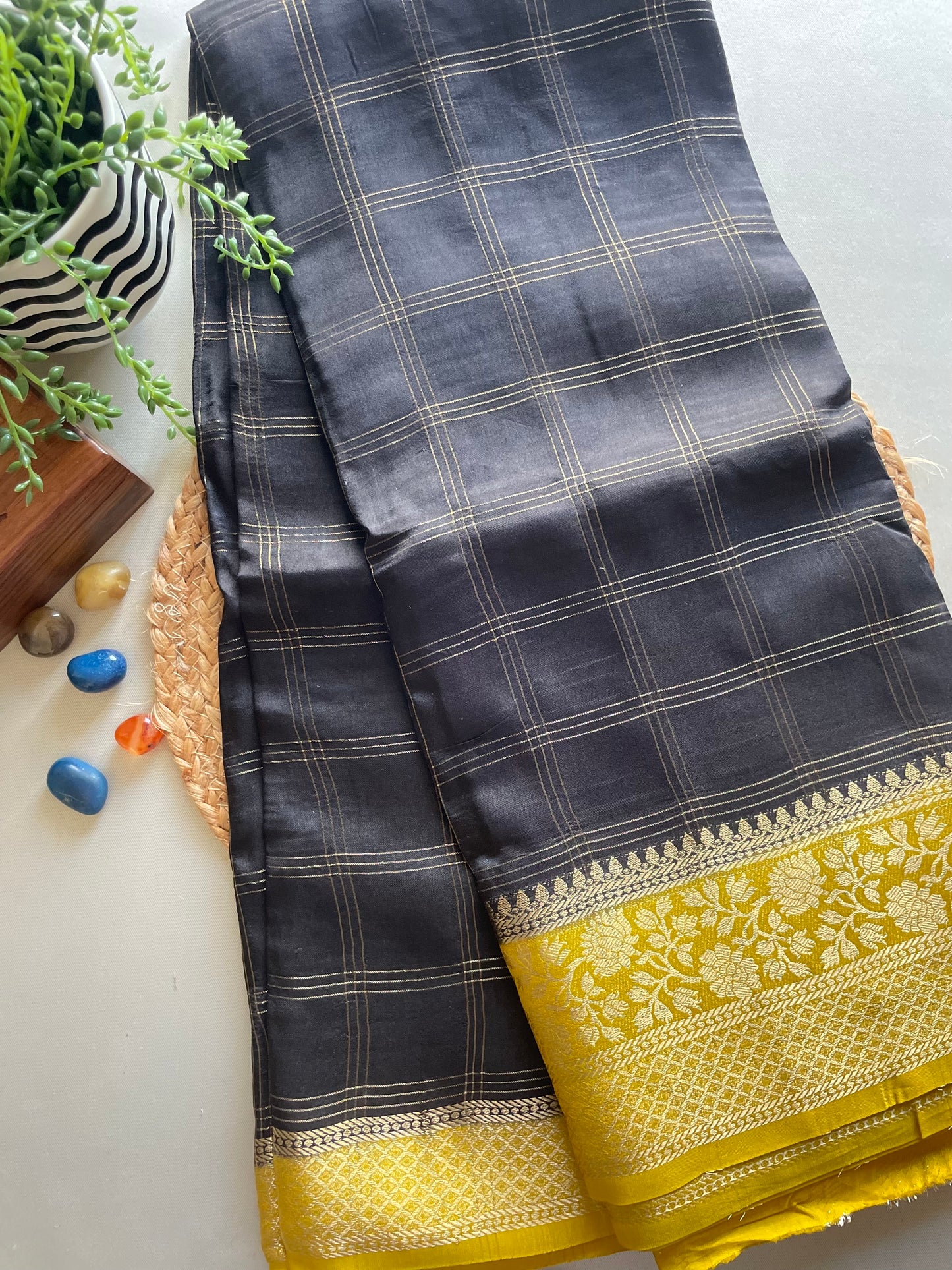 Black n Yellow Soft Crepe Saree