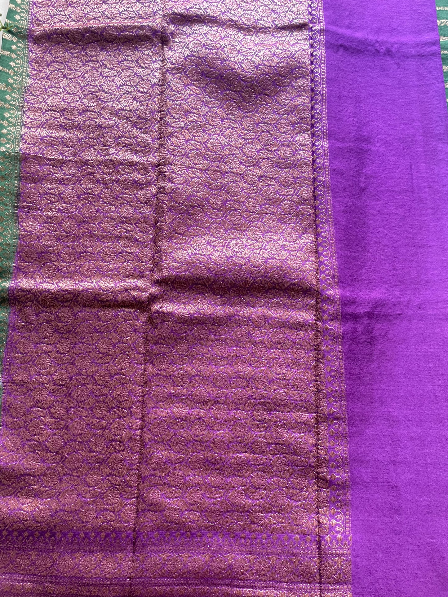 Green n Purple Stripes Banarasi Pure Crepe Georgette Saree