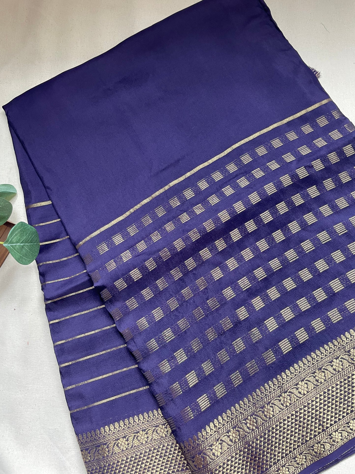 Navy Blue Lines Viscose Crepe Saree