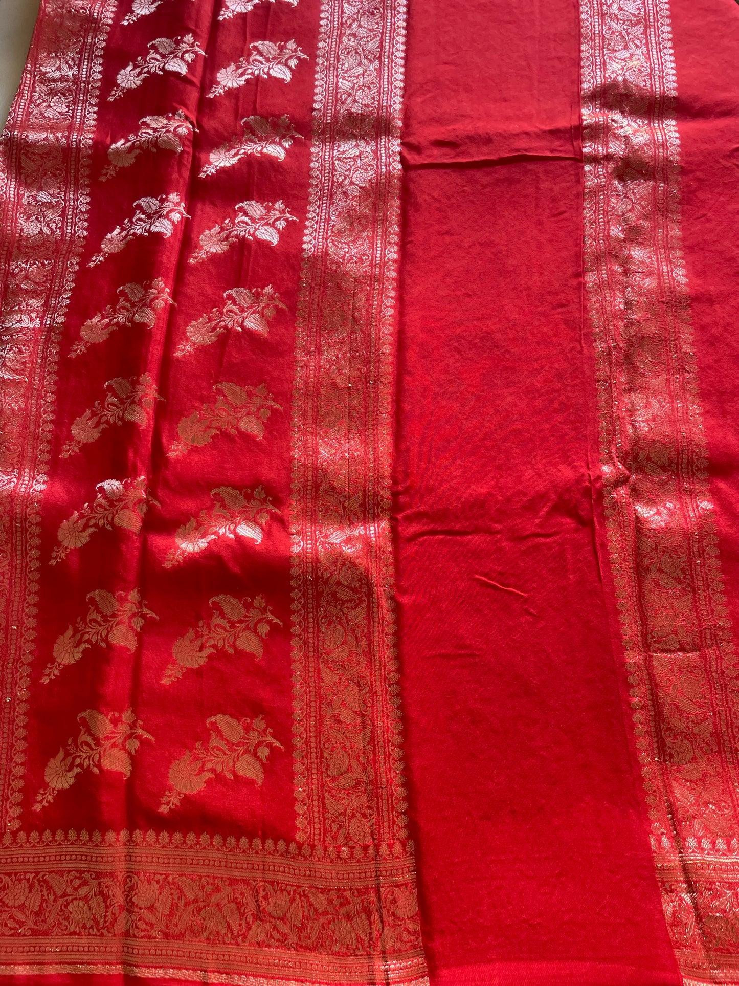 Red Banarai Pure Crepe Silk Saree