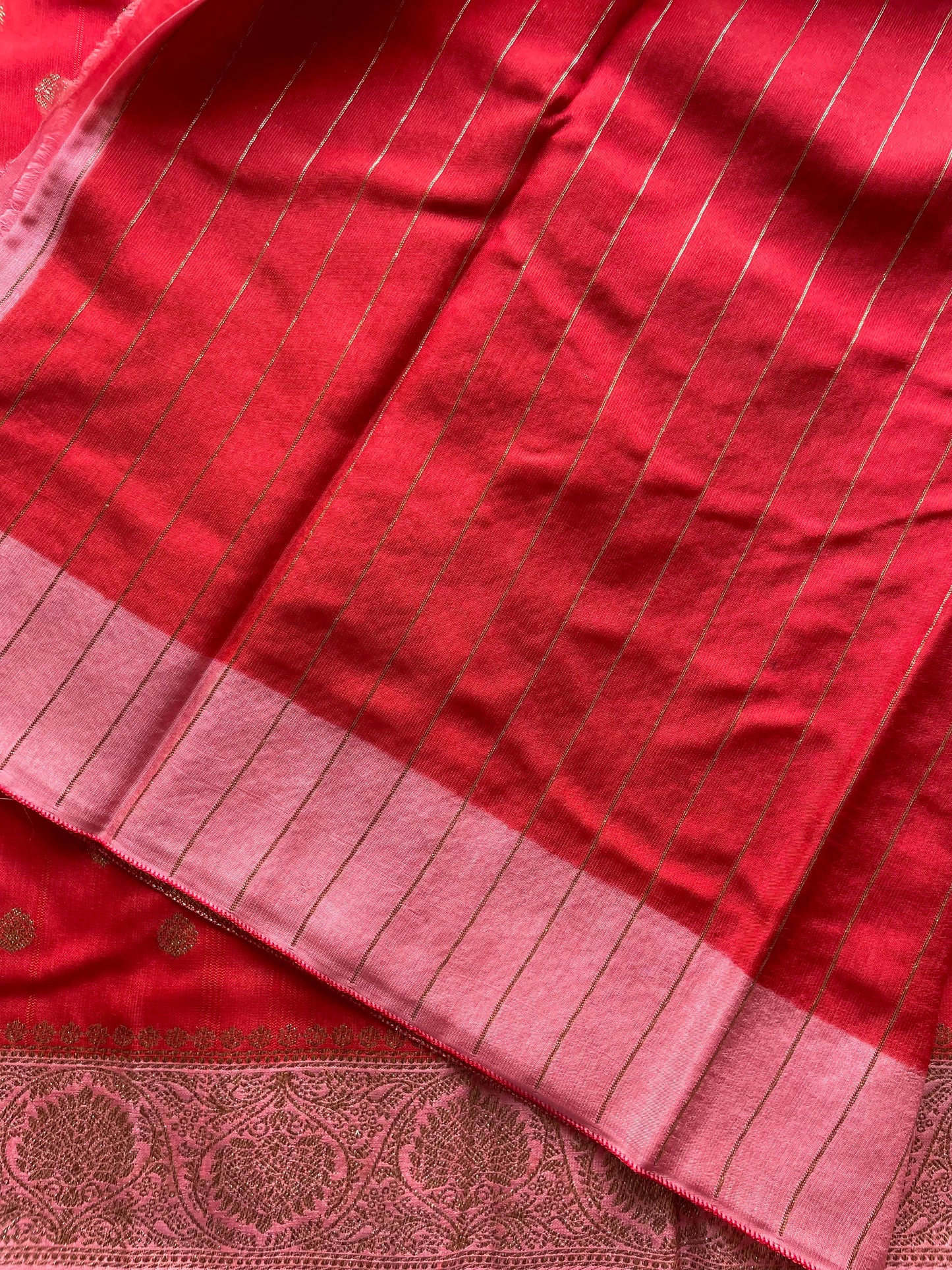 Red n Pink Banarasi Tussar Saree