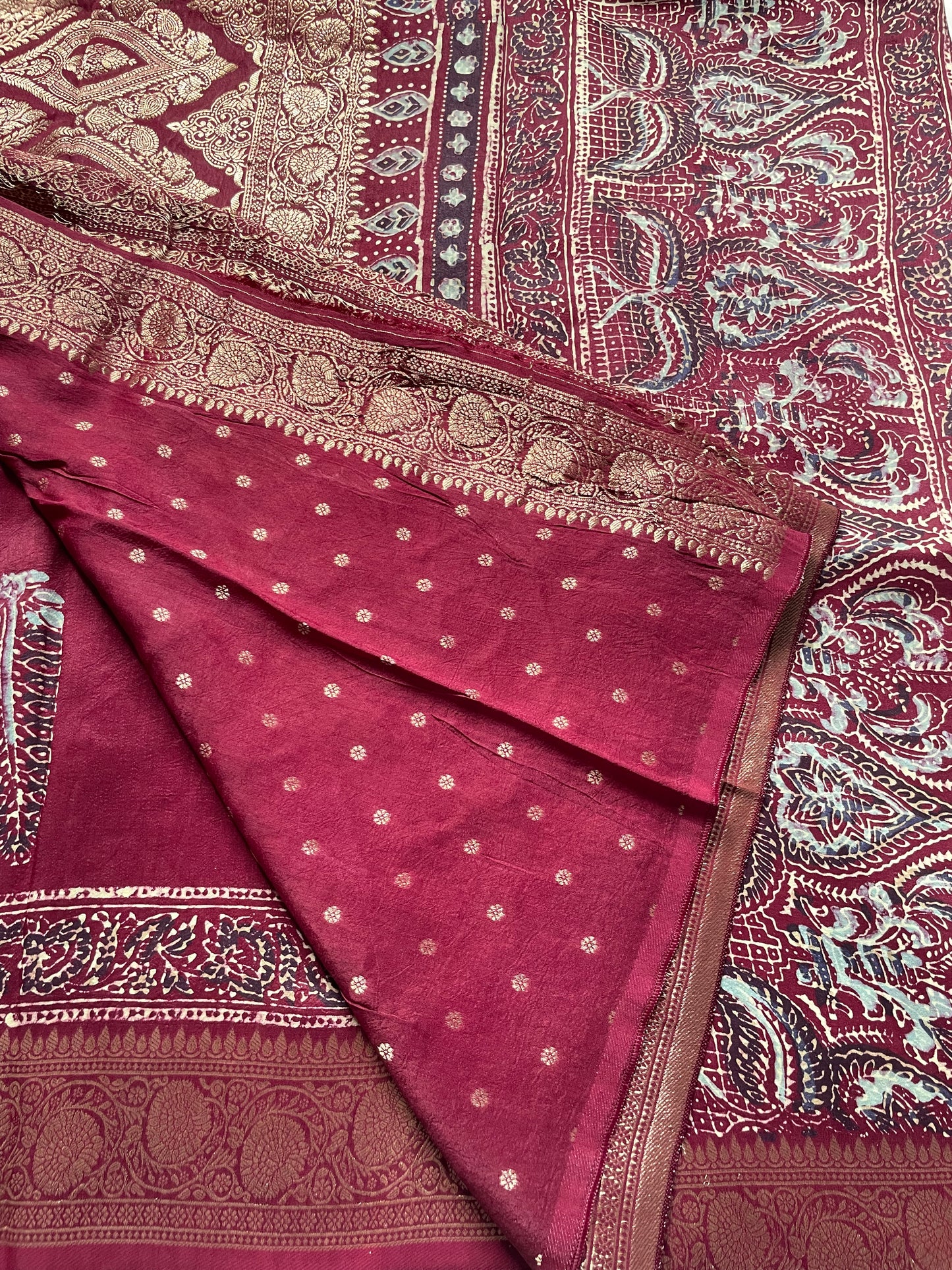 Coffee Brown Ajrakh Dola Silk Saree