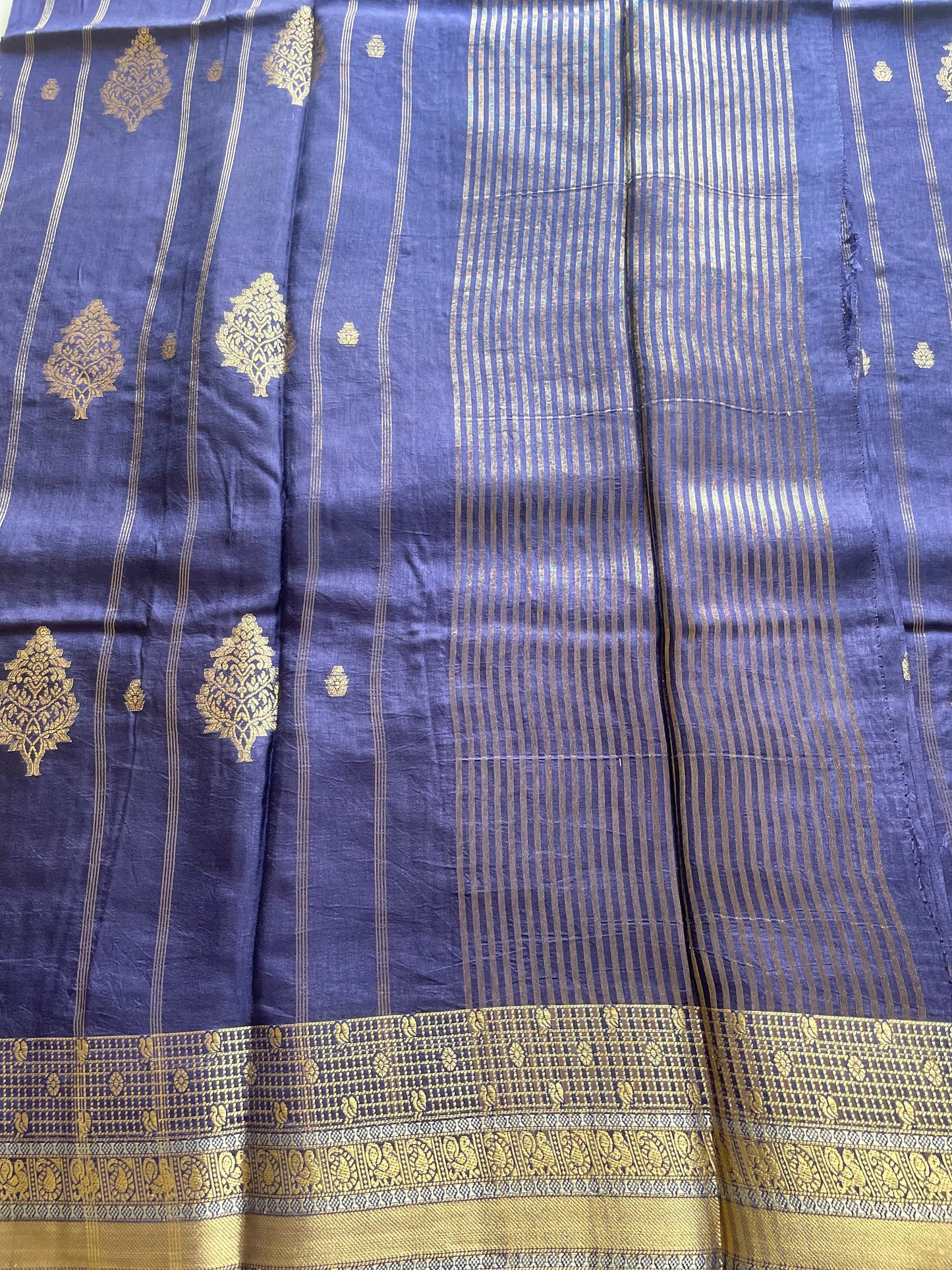 Navy Blue Raw Mango Saree