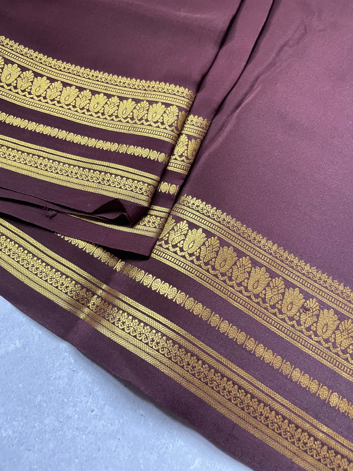 Cofee Brown Floral Border Pure Mysore Crepe Silk Saree