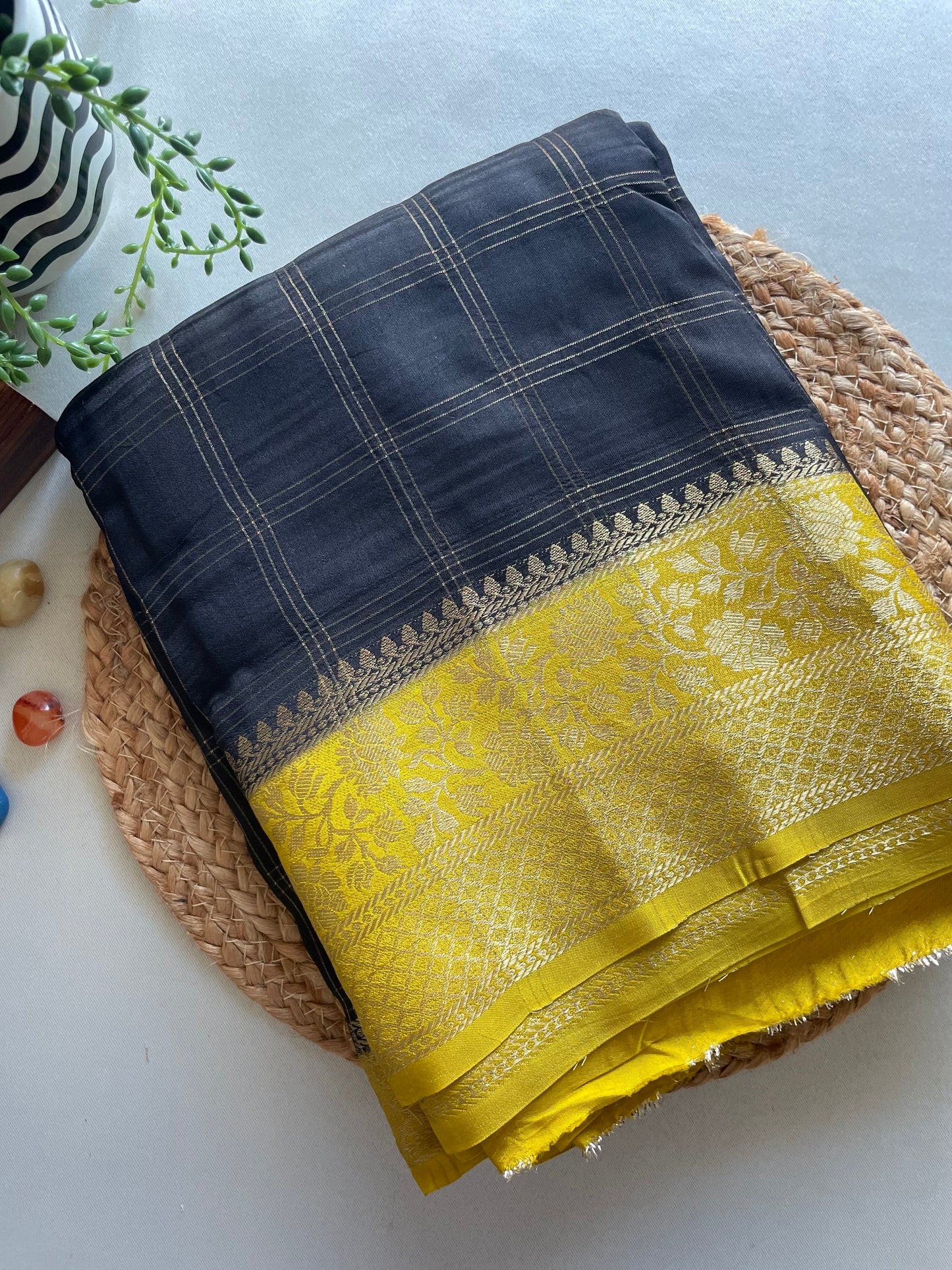 Black n Yellow Soft Crepe Saree