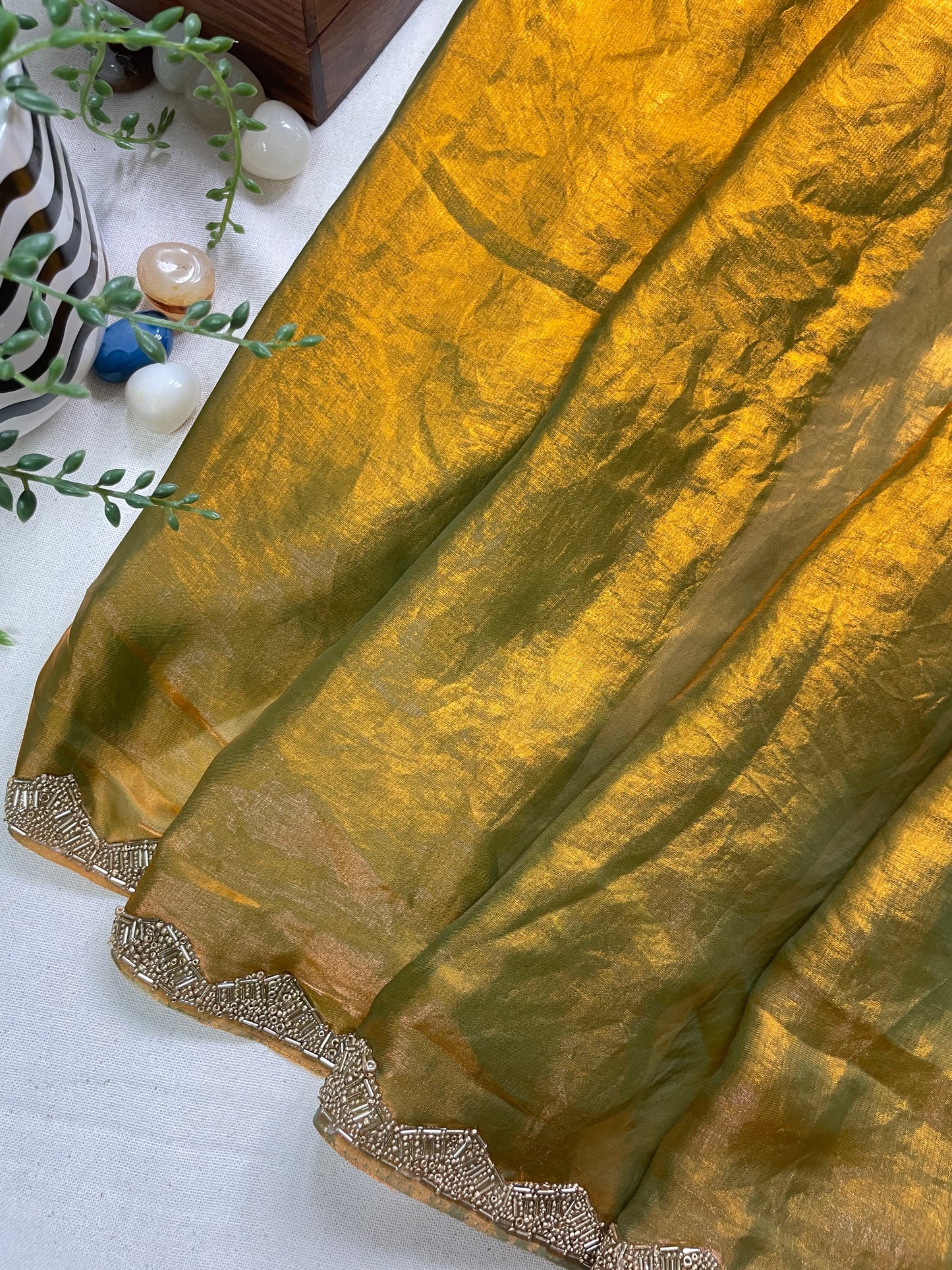 Copper Fendi Satin Saree