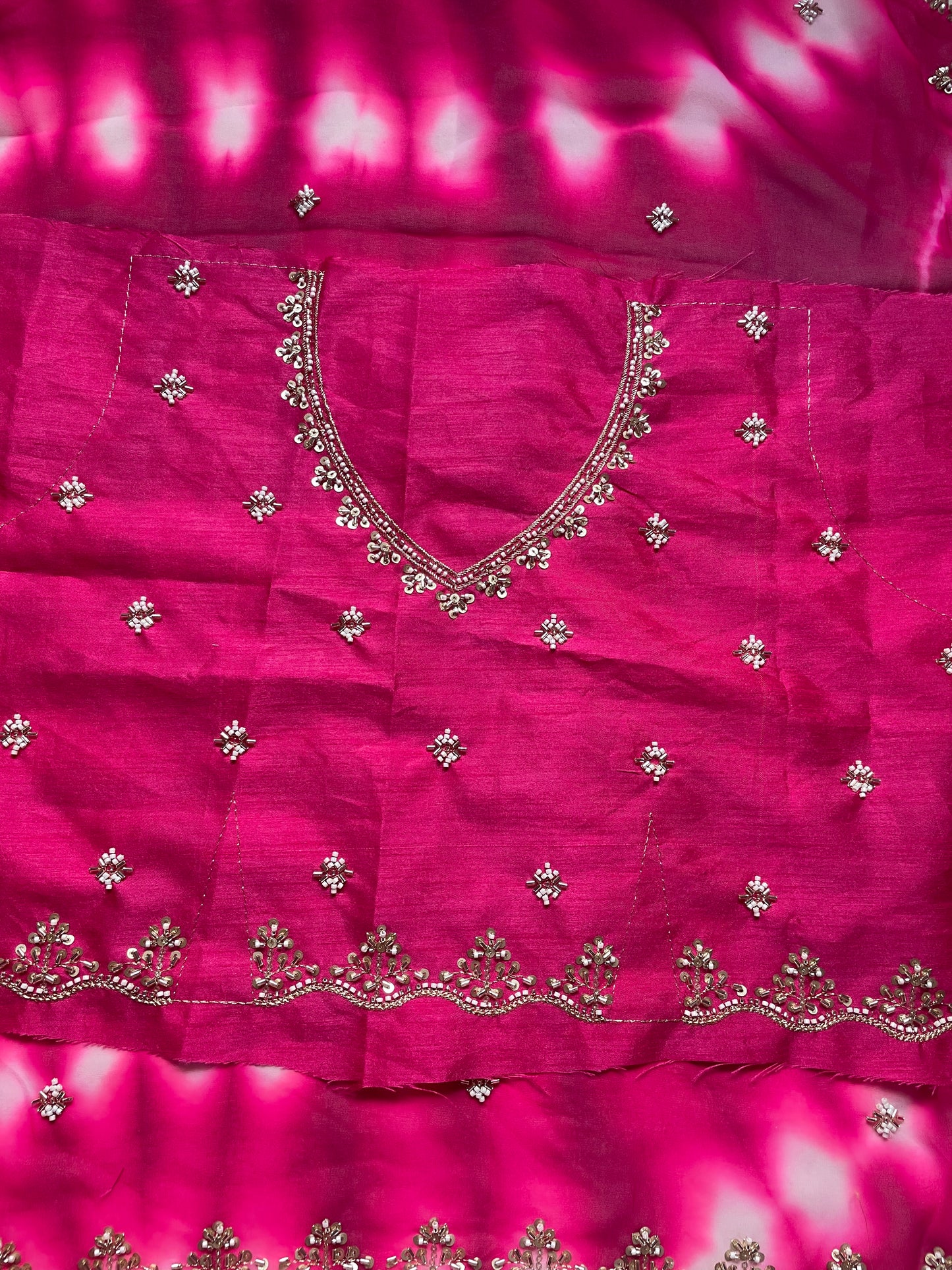 Pink Handwork Lehriya Georgette Saree