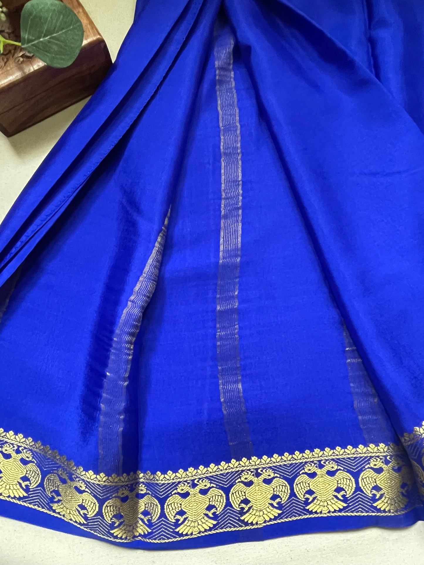 Royal Blue GandaBerunda Pure Mysore Crepe Silk Saree