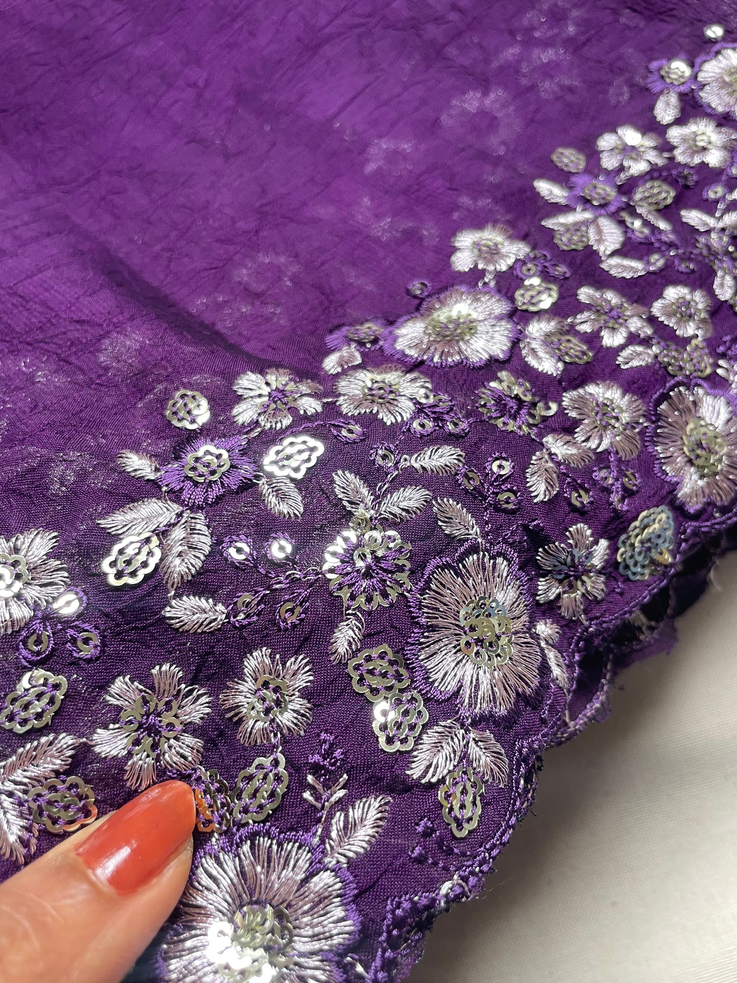 Purple Crushed Georgette Saree