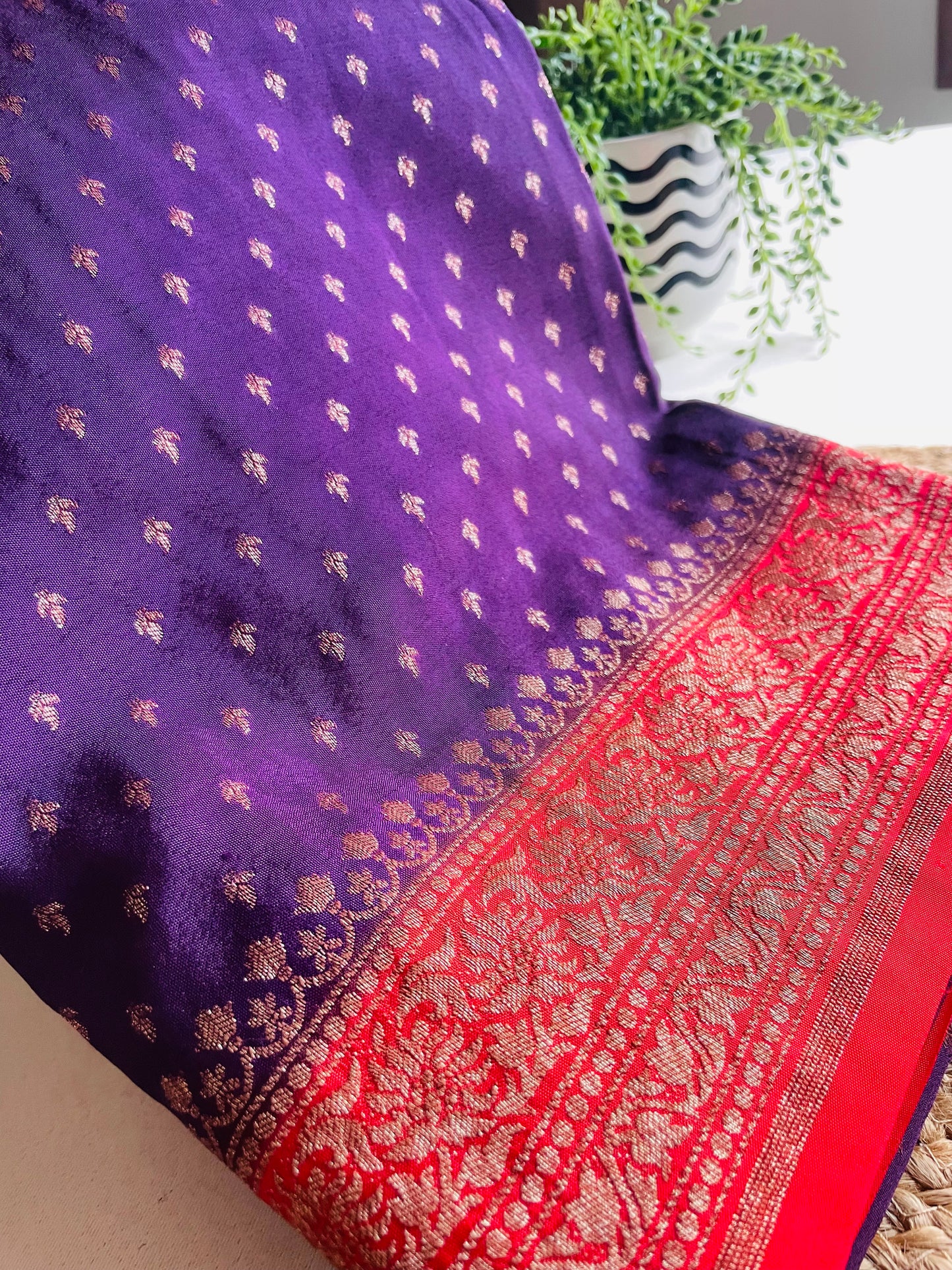 Purple n Red 02 Banarasi Pure Crepe Georgette Saree