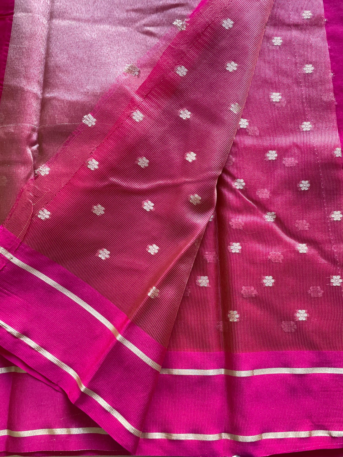 Pink Satin Border Semi Organza Saree