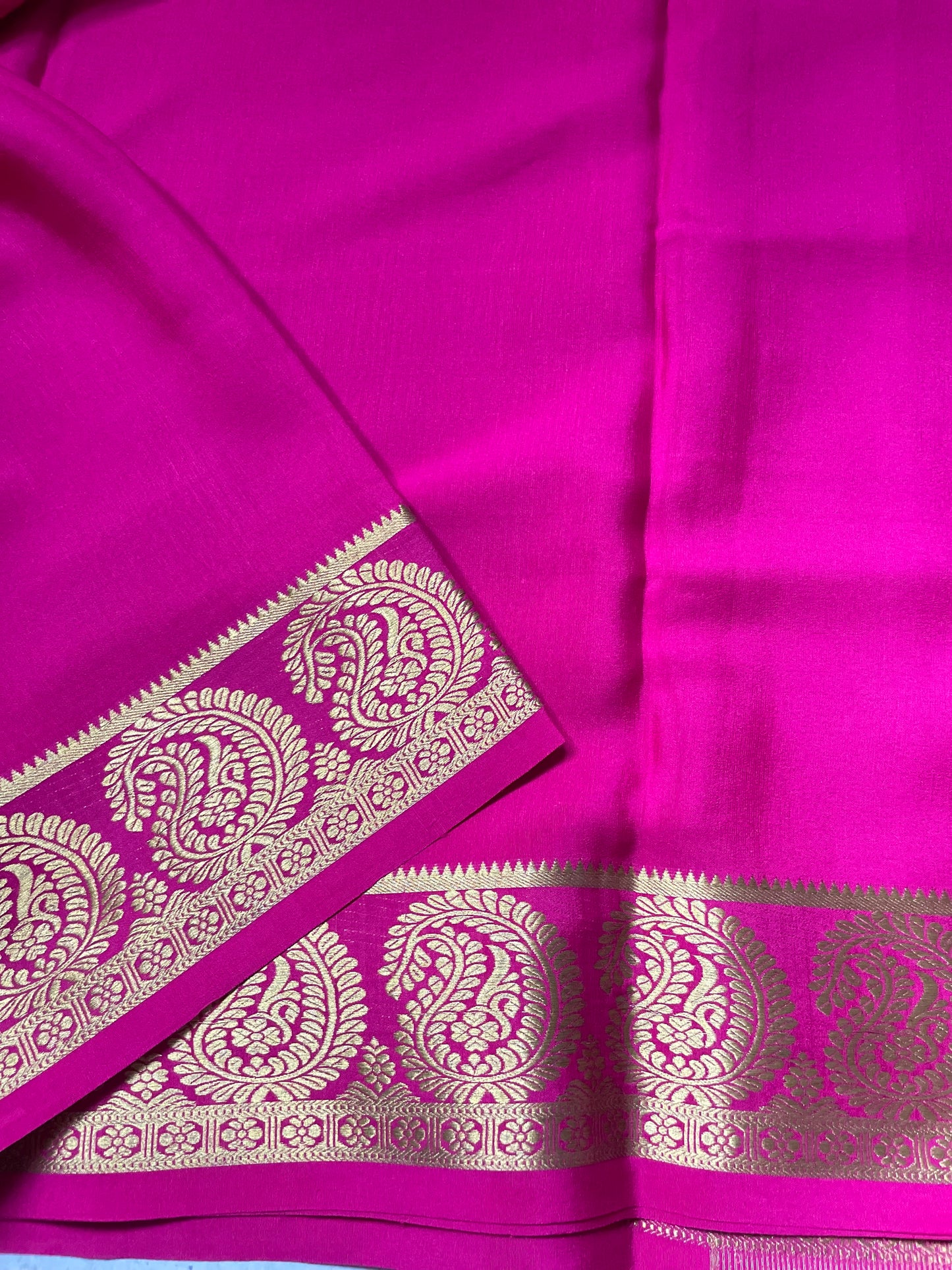 Pink Big Mango Pure Mysore Crepe Silk Saree