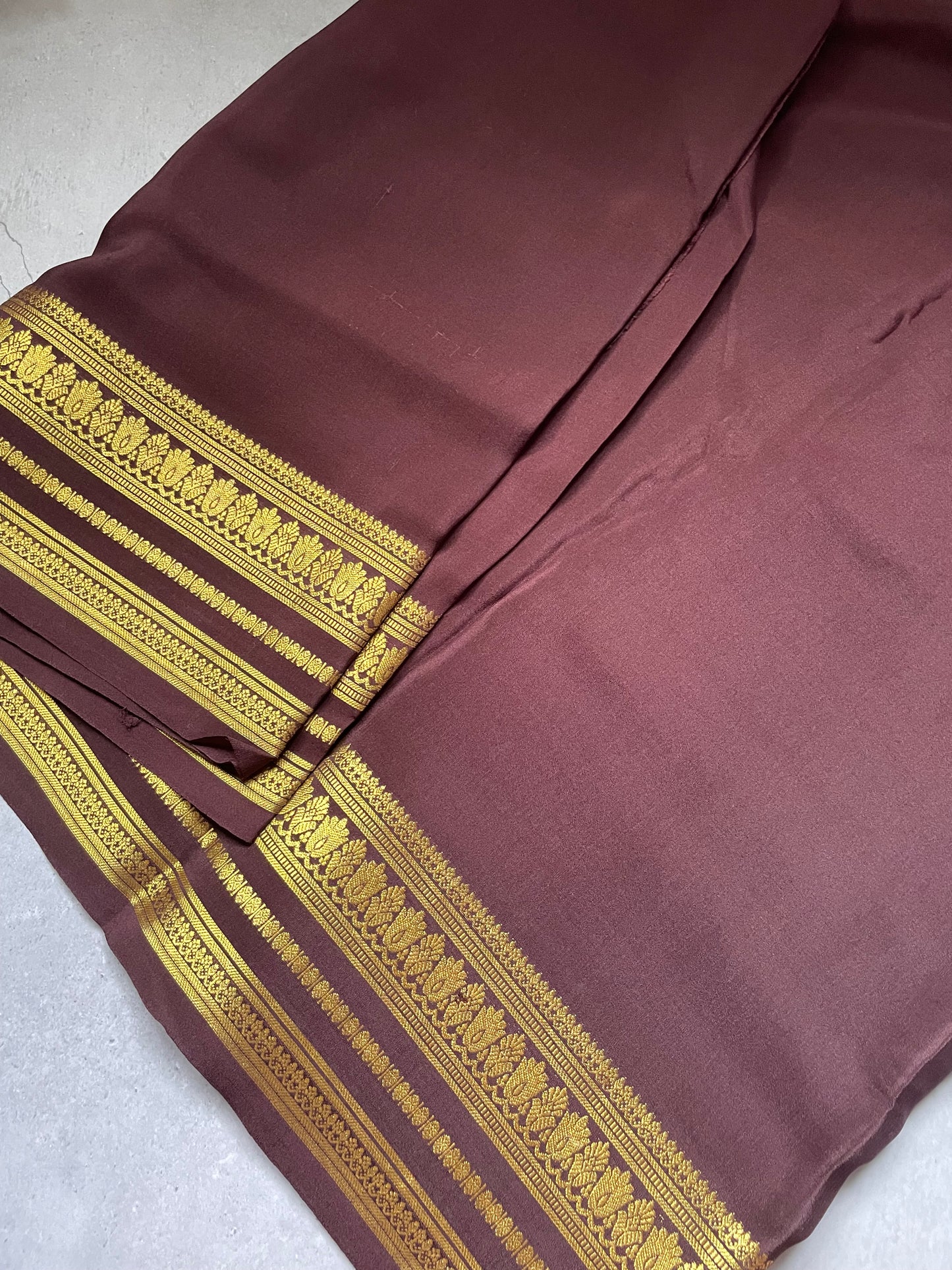 Cofee Brown Floral Border Pure Mysore Crepe Silk Saree