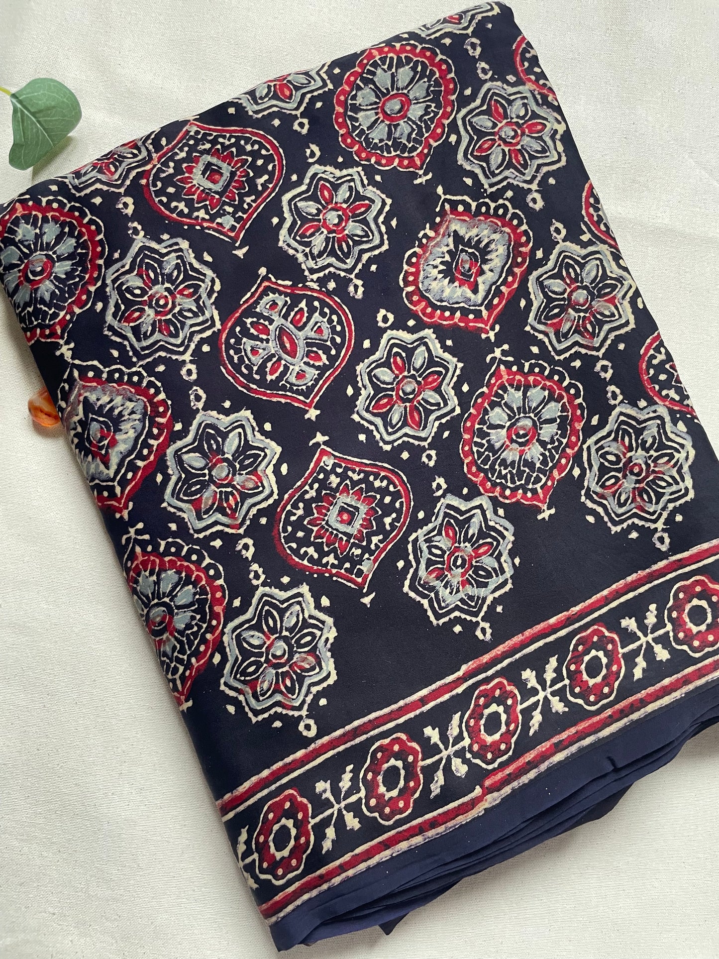 Navy Ajrakh Blockprint Modal Silk Saree