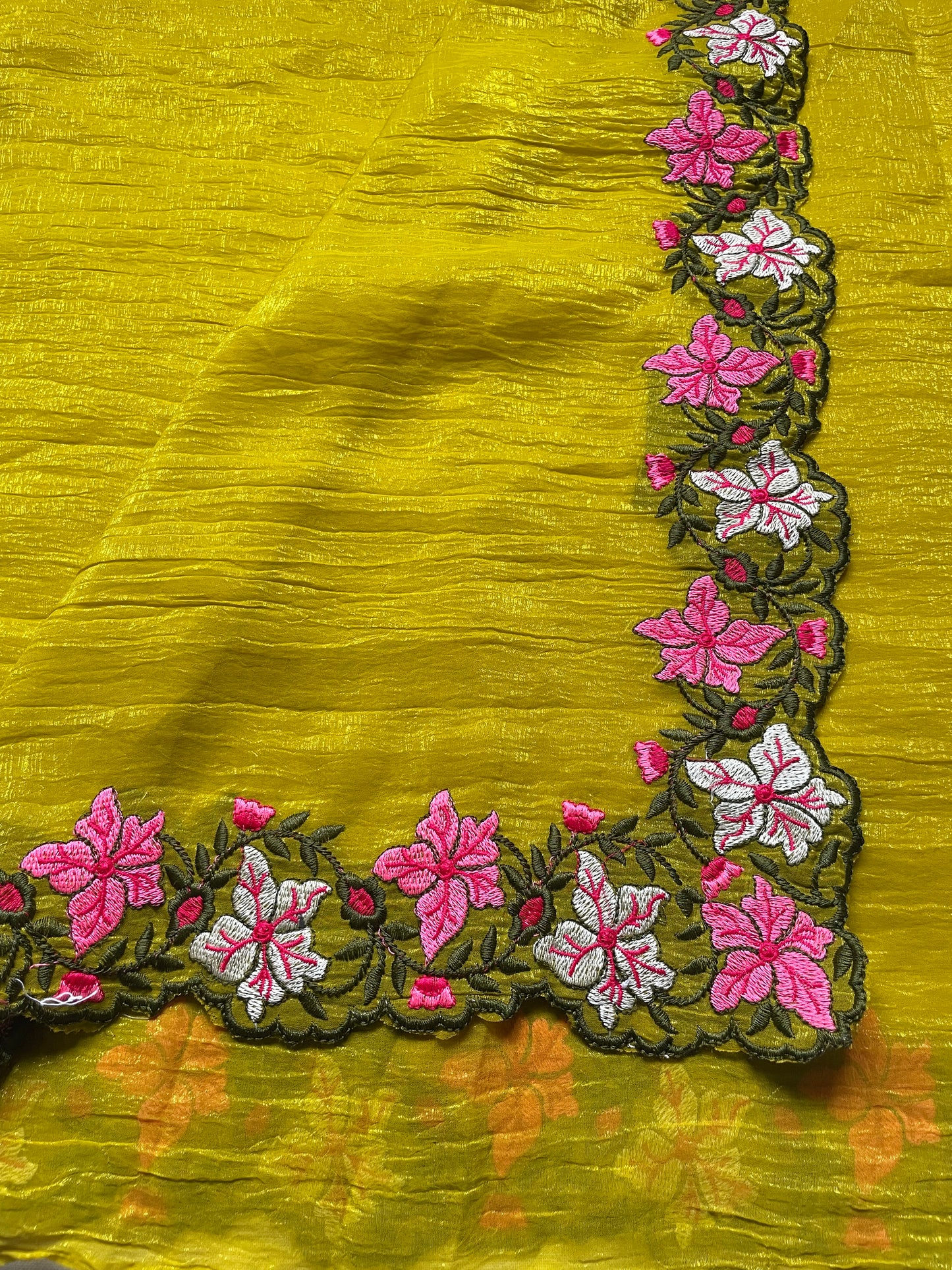 Yellow Crushed Tissue Saree