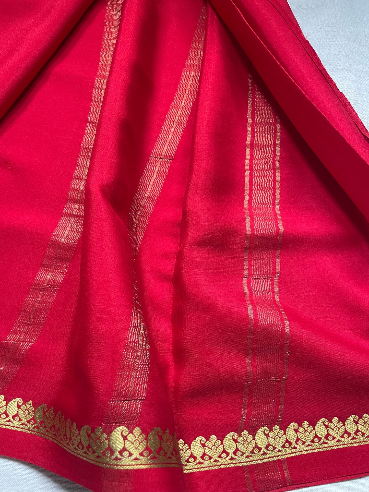 Red Small Mango Border Pure Mysore Crepe Silk Saree