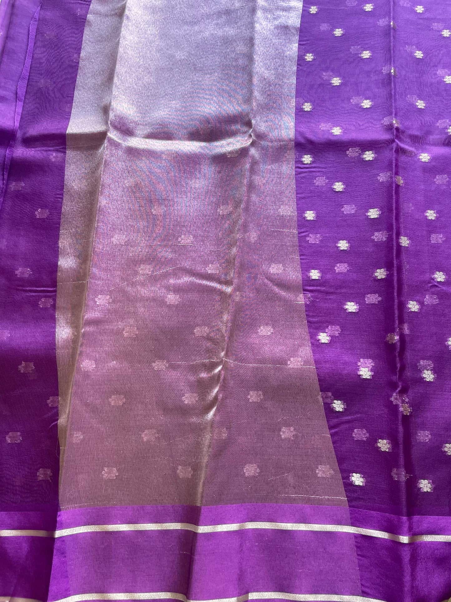 Purple Satin Border Semi Organza Saree