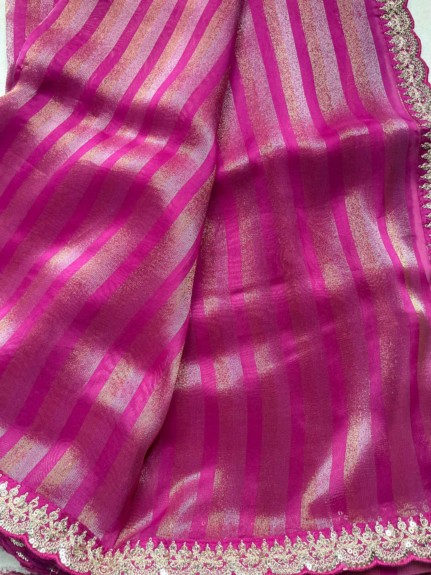 Wine Stripe Lace border Tissue Saree