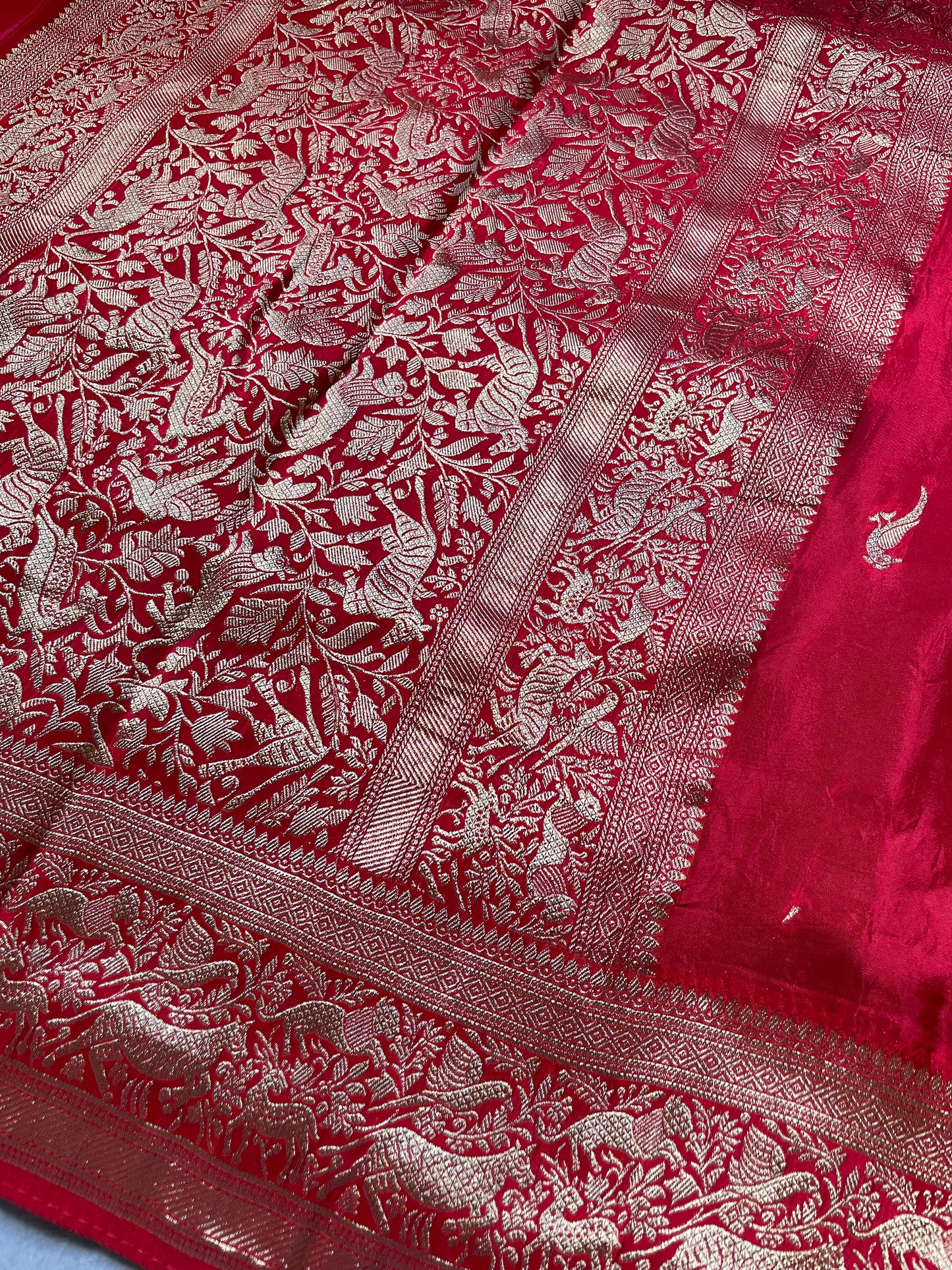 Red N Blue Satin Crepe(01) Silk Saree