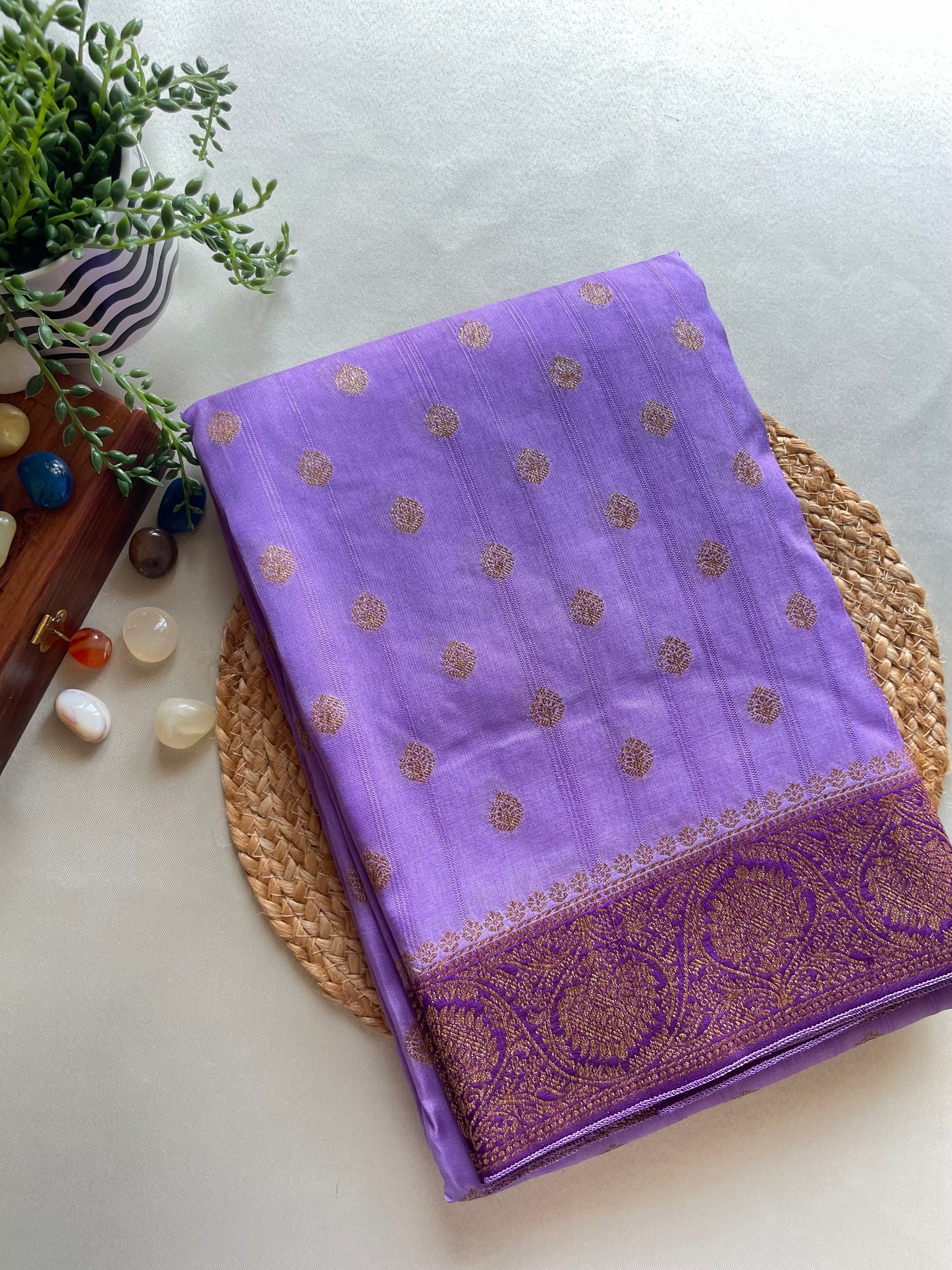 Lavender Banarasi Tussar Silk Saree
