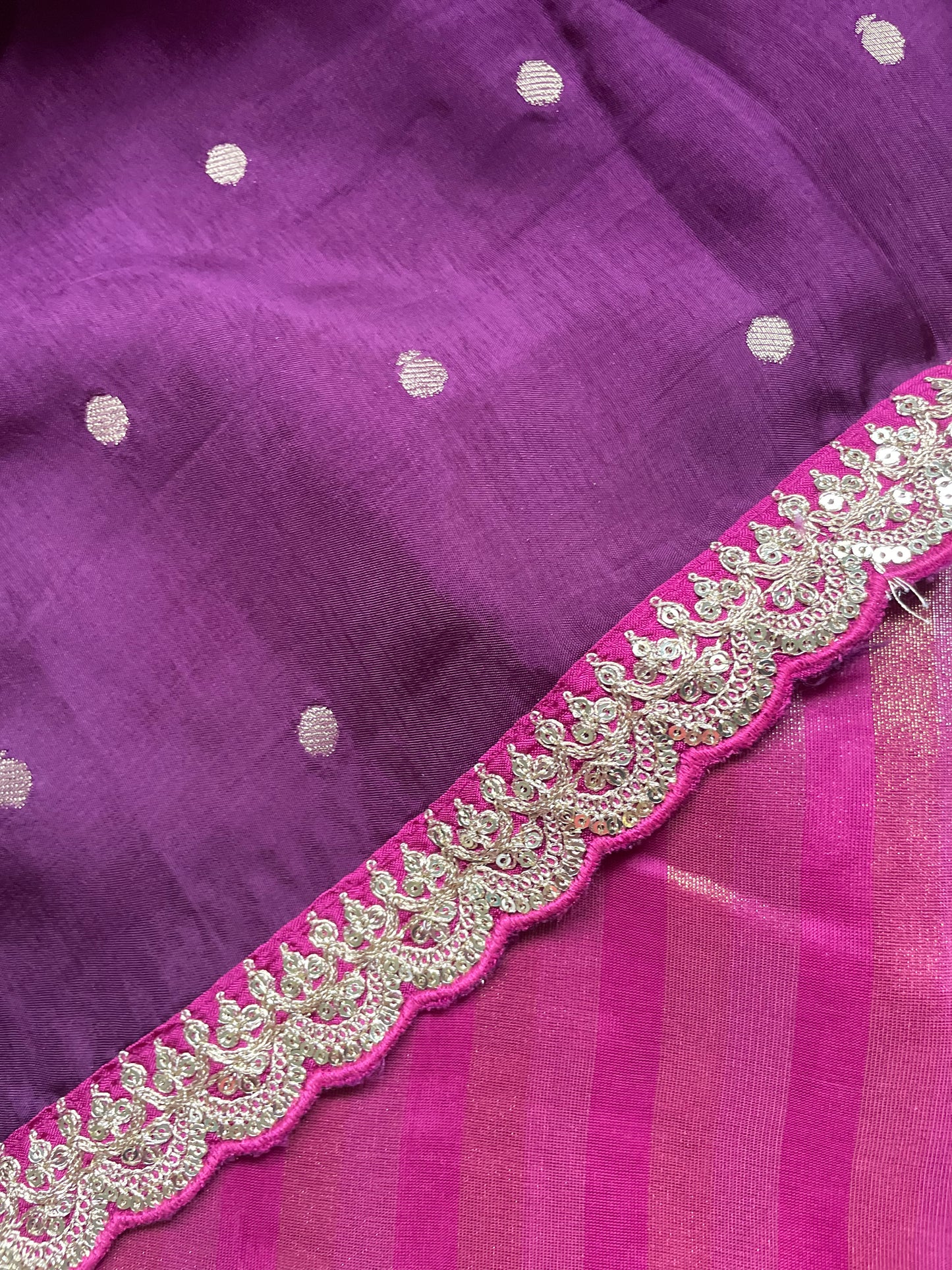 Wine Stripe Lace border Tissue Saree