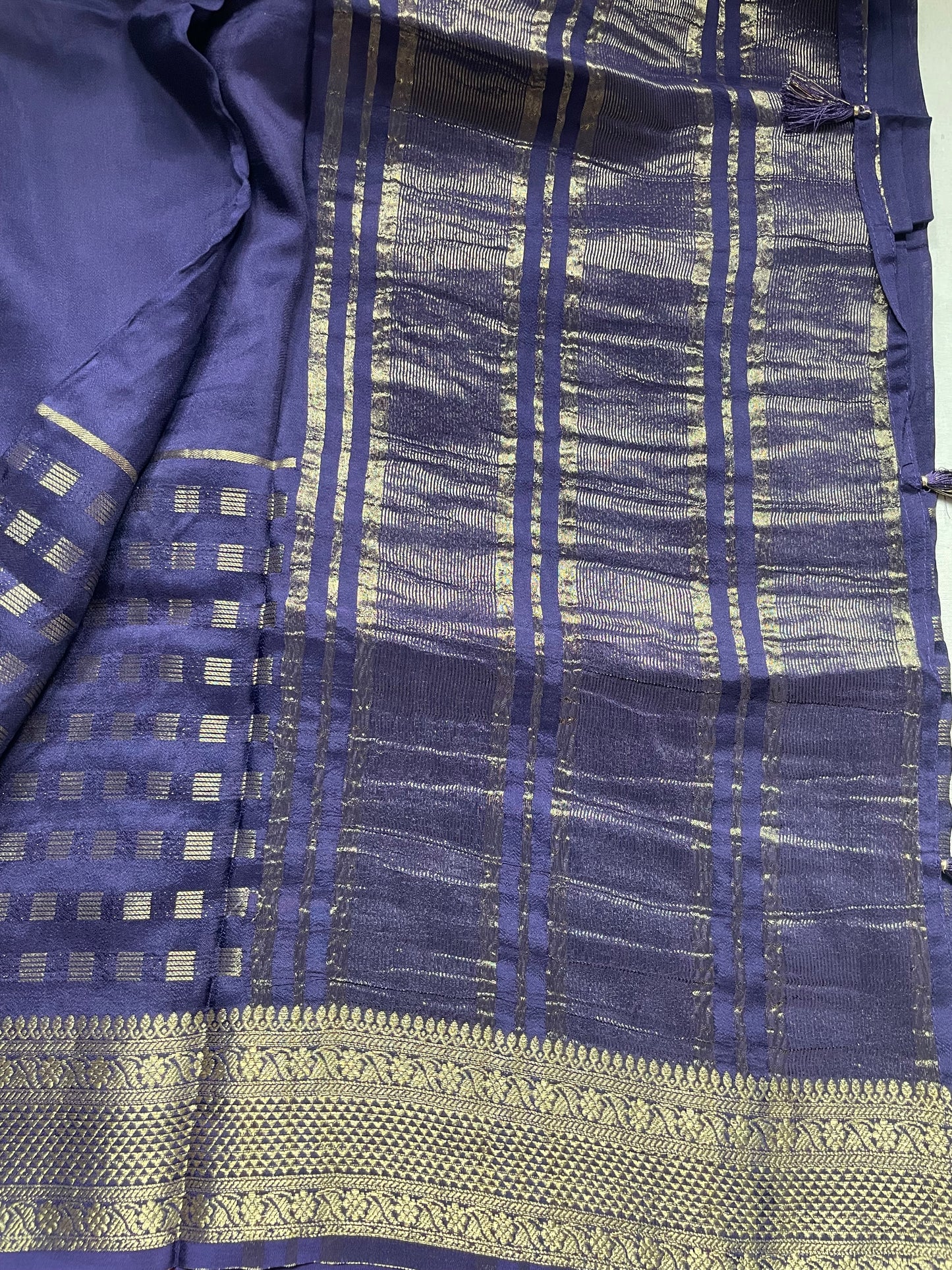 Navy Blue Lines Viscose Crepe Saree