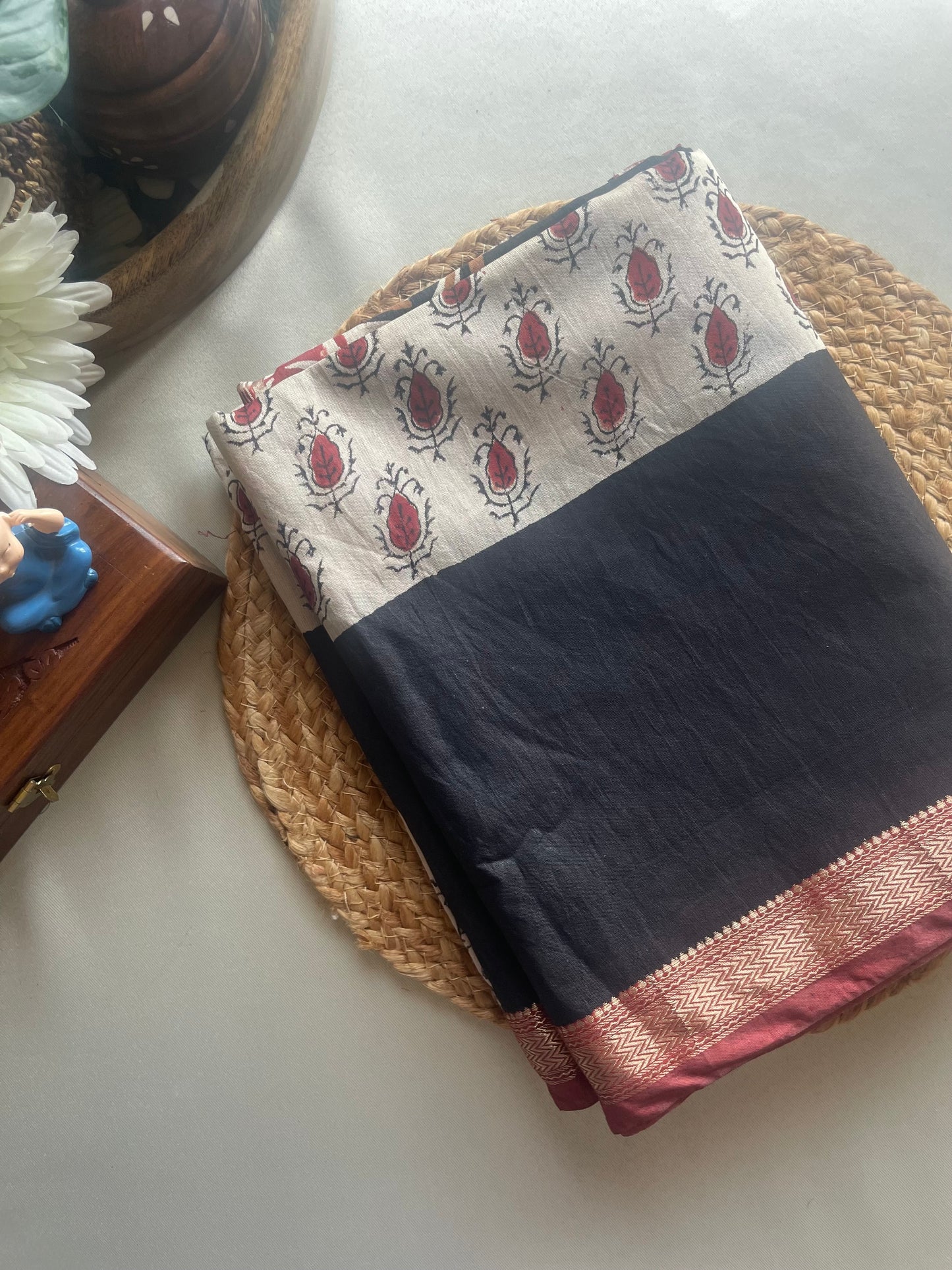 Ajrakh HandBlock 05 Maheshwari Silk Cotton Saree