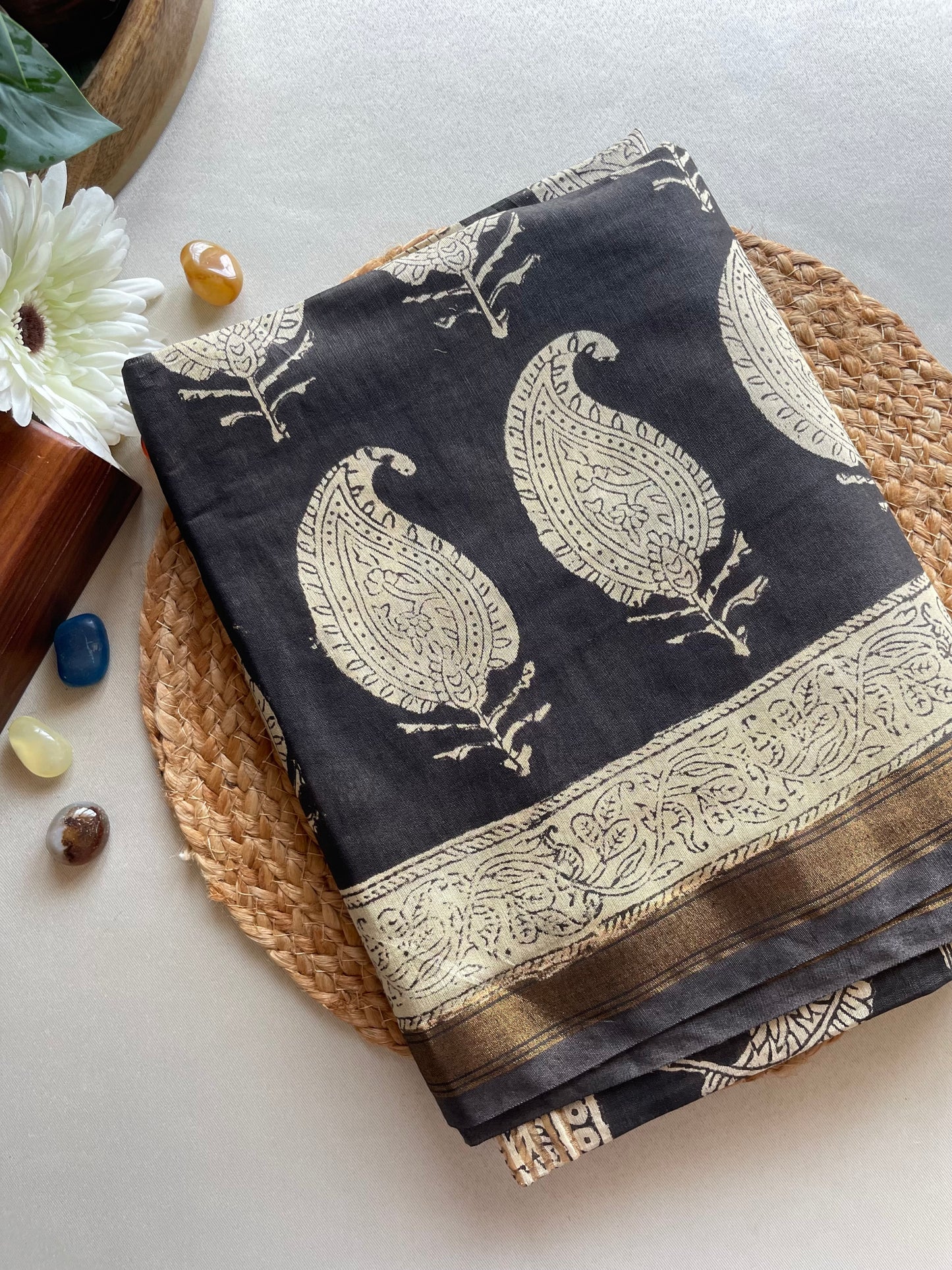 Ajrakh HandBlock 06 Chanderi Silk Cotton Saree