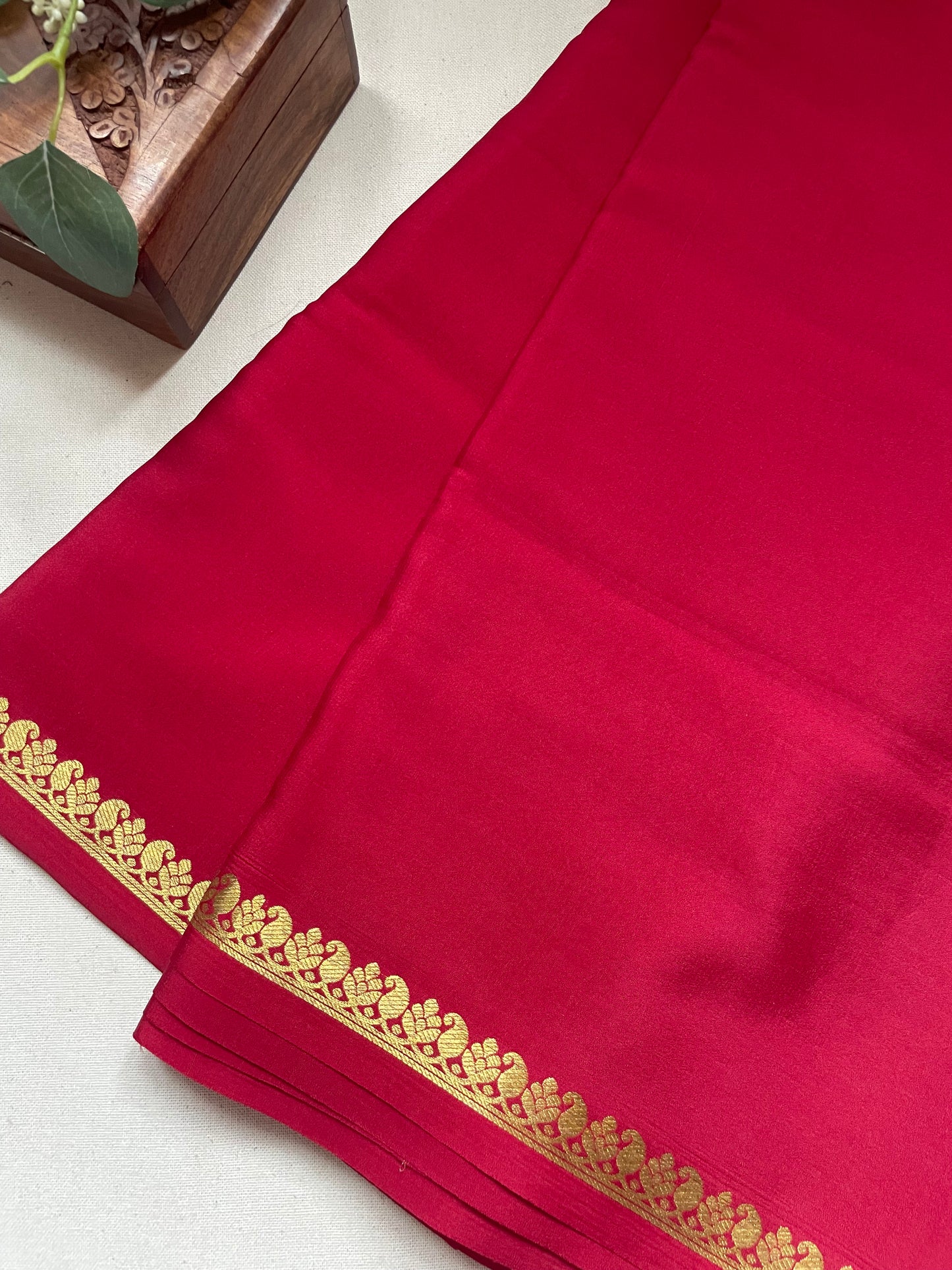 Maroon Small Mango Border Pure Mysore Crepe Silk Saree