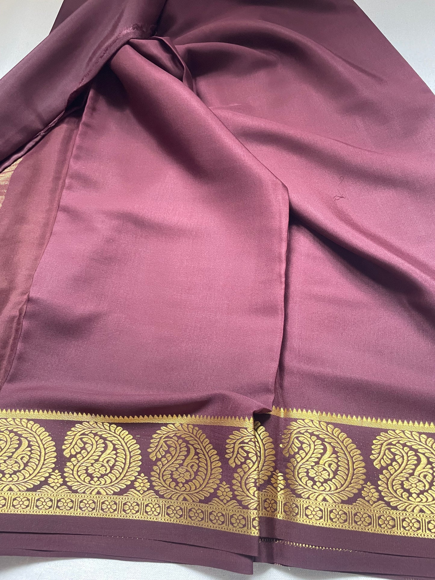 Coffee Brown Big Mango Pure Mysore Crepe Silk Saree