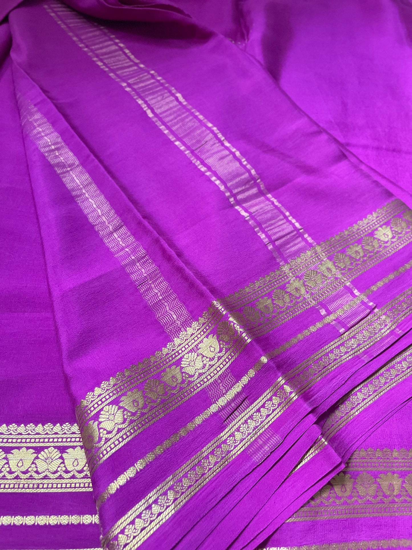 Wine Floral Border Pure Mysore Crepe Silk Saree