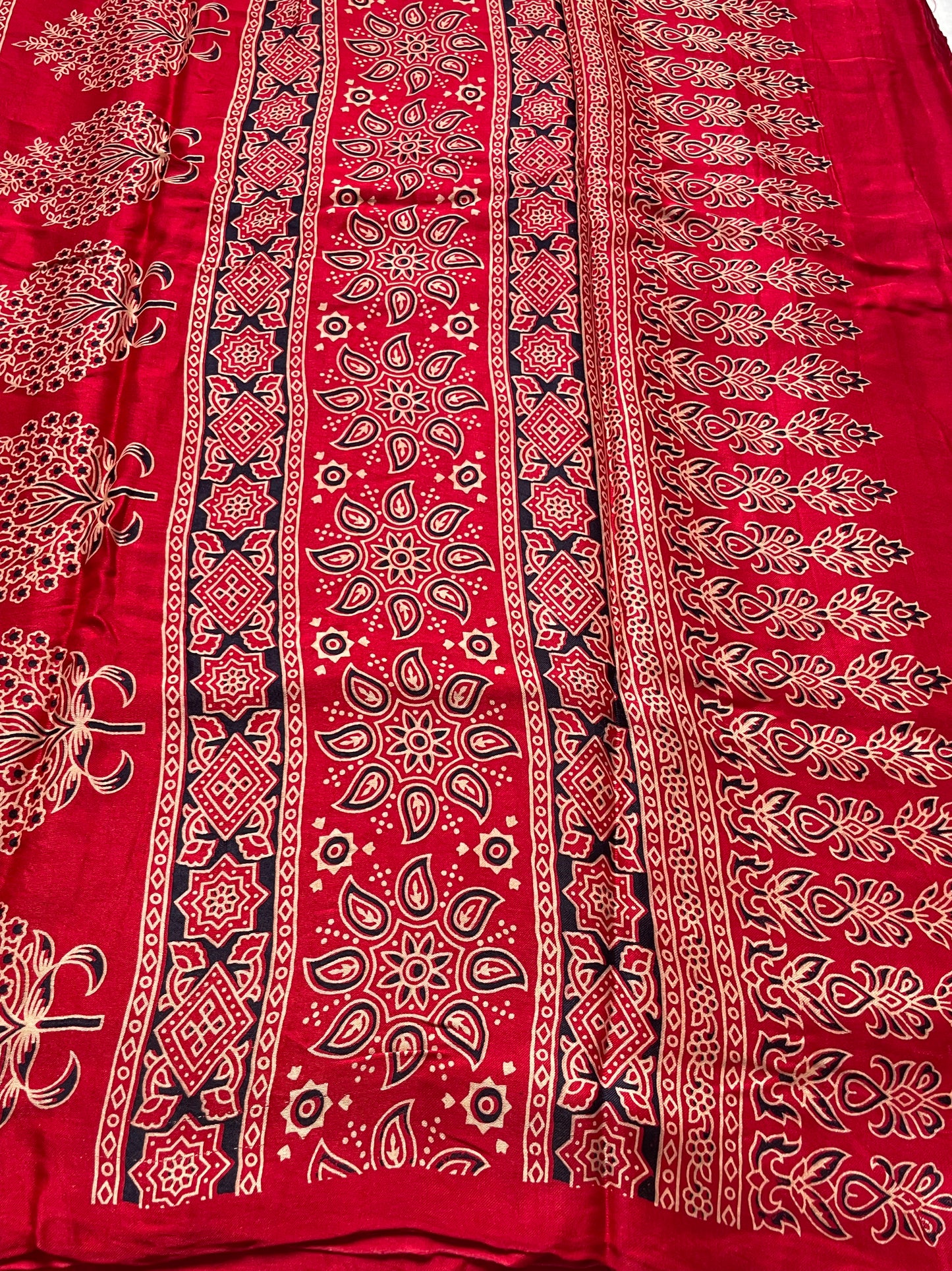 Red Ajrakh Modal Silk Saree
